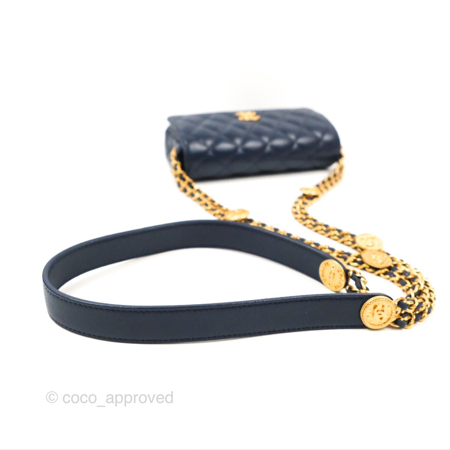 Chanel Twist Your Button Phone Bag Navy Shiny Caviar Aged Gold Hardware 22A
