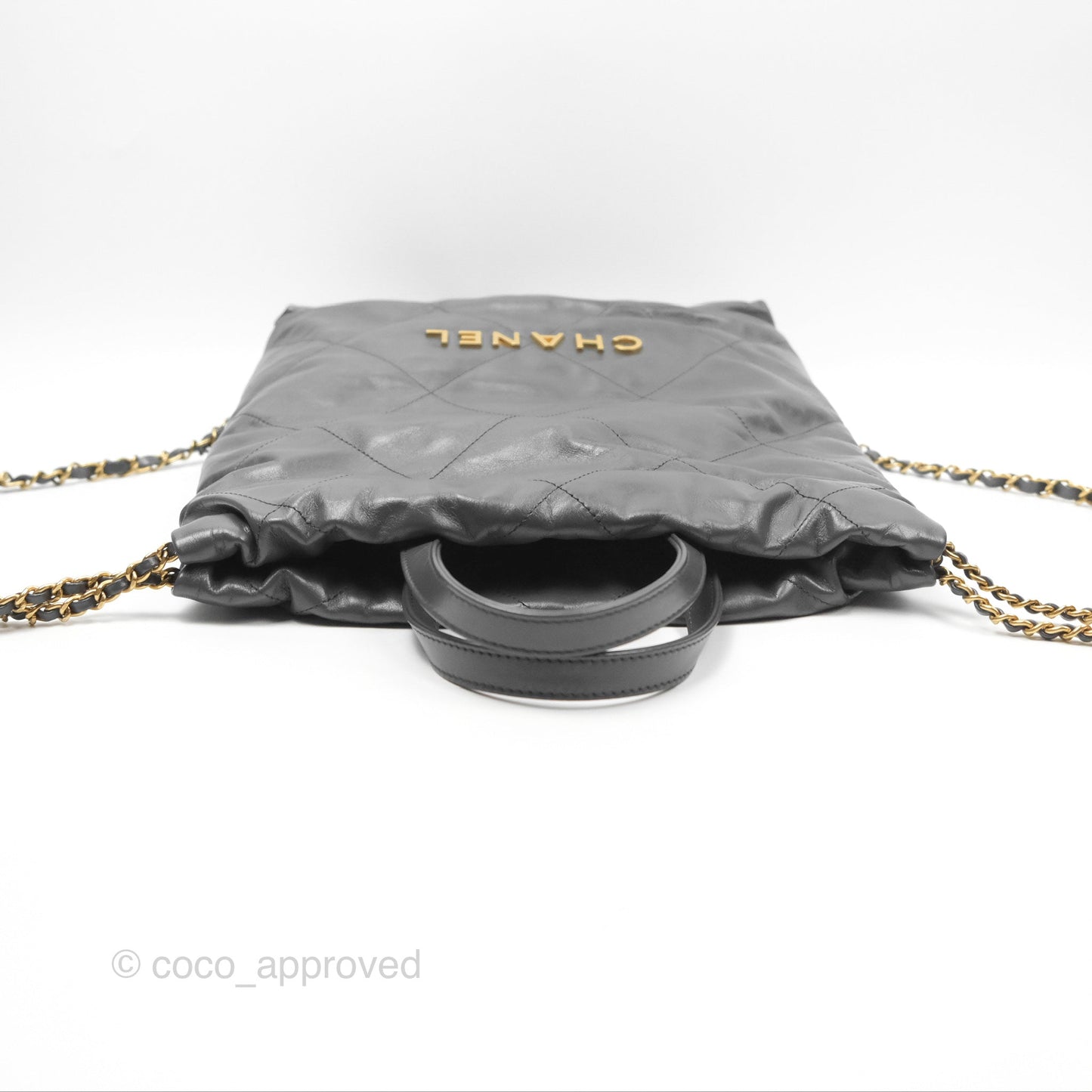 Chanel 22 Small Quilted Backpack Dark Grey Shiny Calfskin