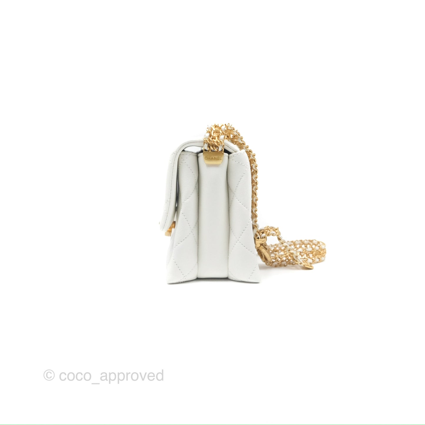 Chanel Adjustable Flap Bag White Calfskin Aged Gold Hardware