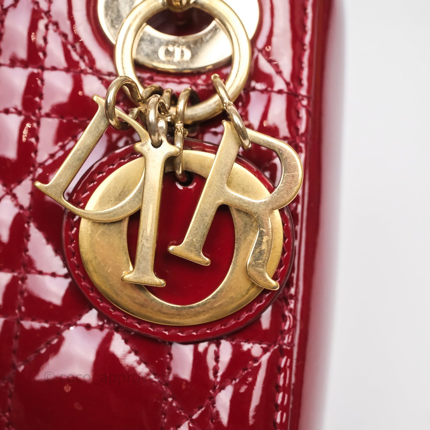 Christian Dior Mini Lady Dior Bag Red Patent Gold Hardware