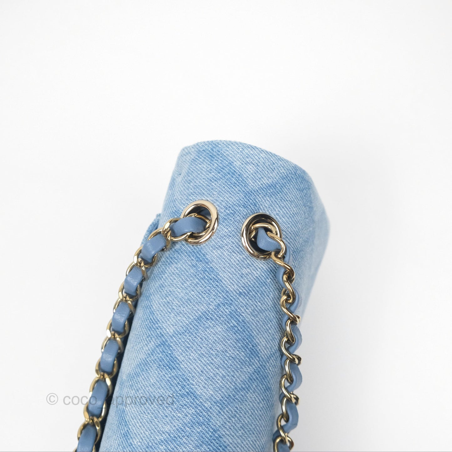 Chanel Quilted Small Double Flap Blue Printed Denim Gold Hardware