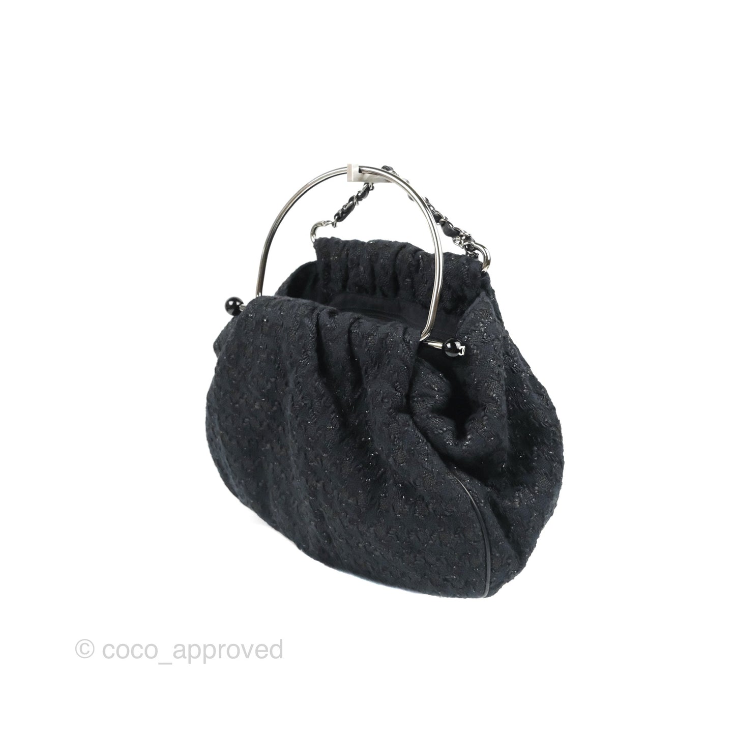 Chanel Tweed Boucle Knitting Bag Black Silver Hardware