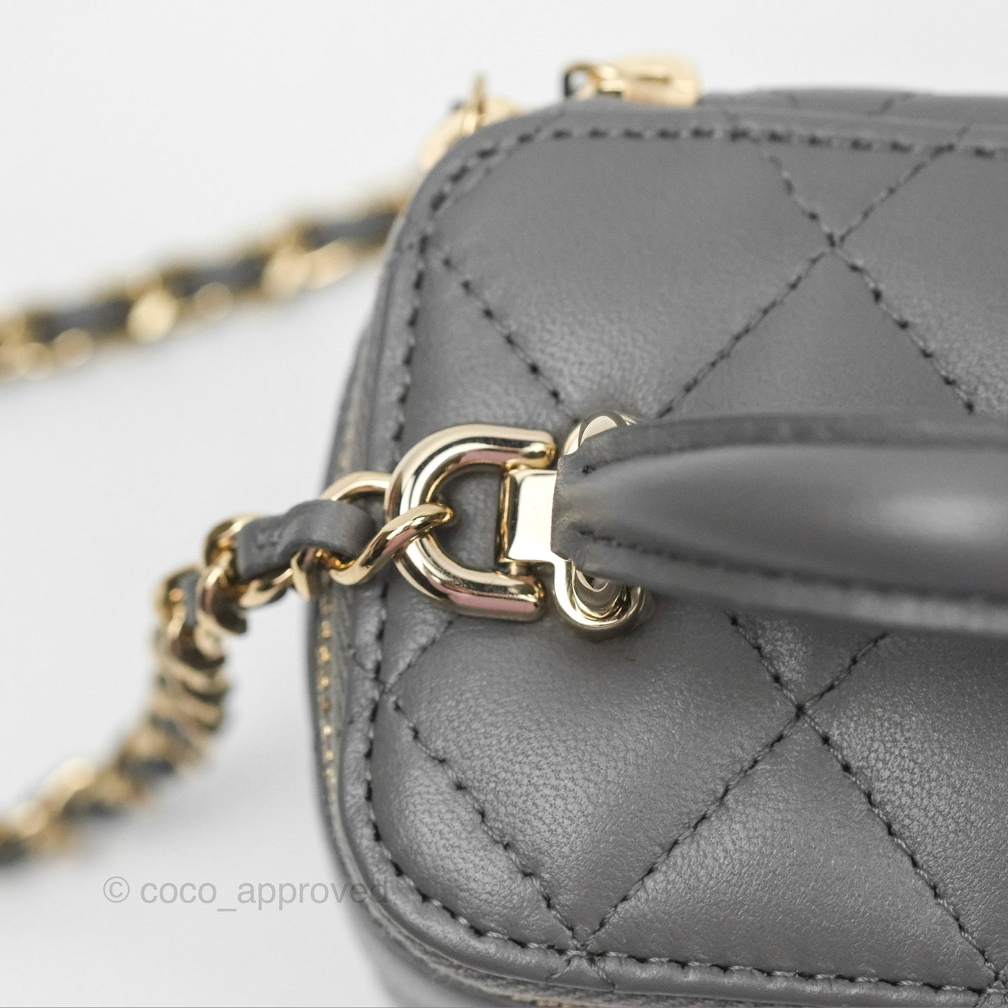Chanel Mini Top Handle Vanity With Chain Grey Lambskin Gold Hardware