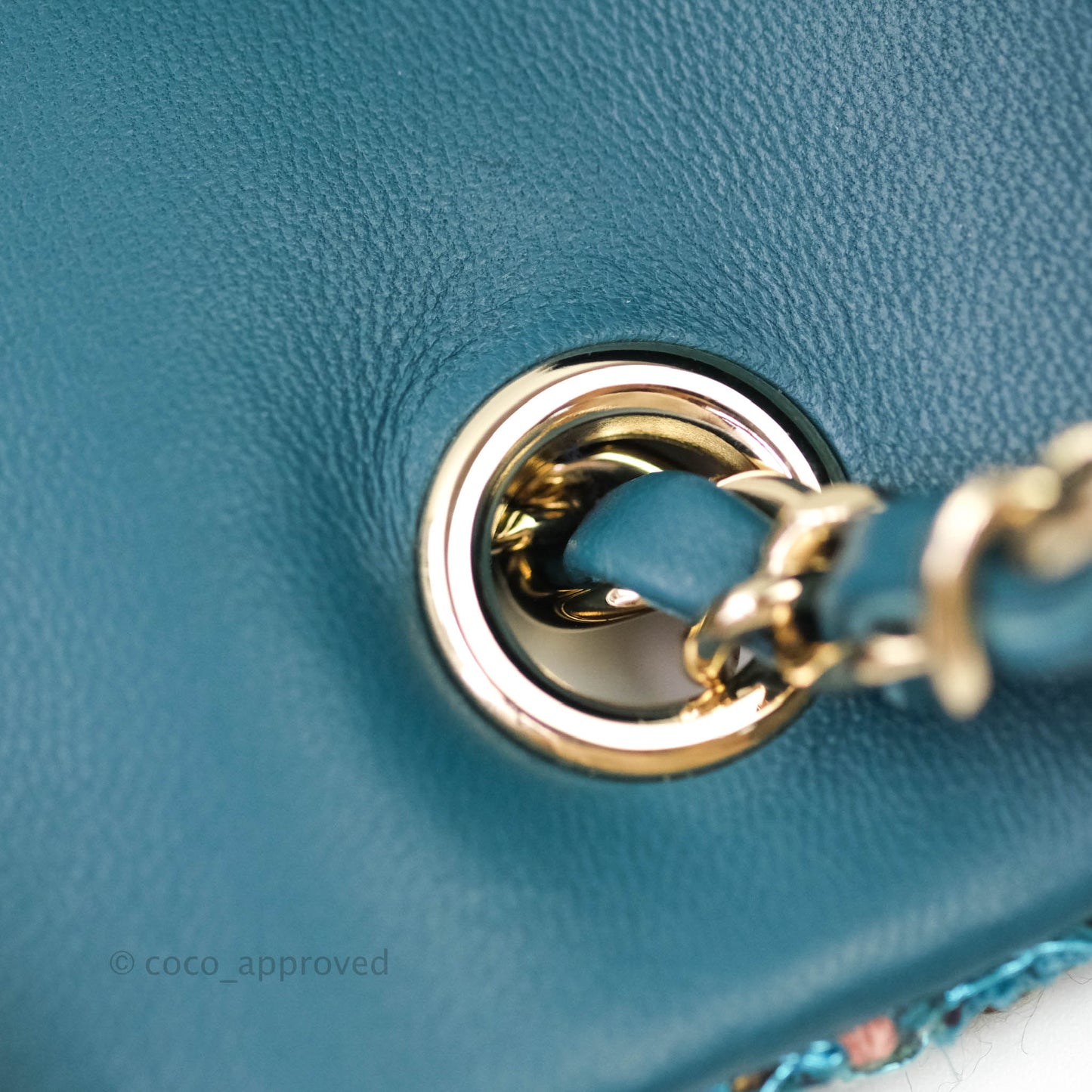 Chanel Quilted Mini Rectangular Turquoise Tweed Gold Hardware