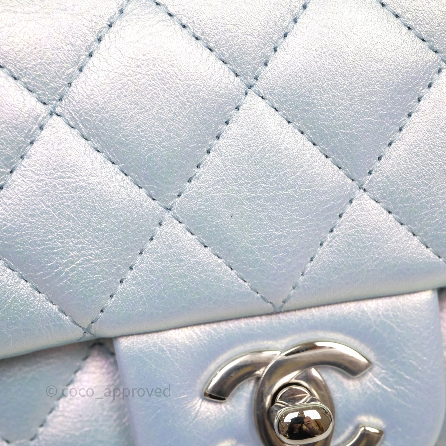 Chanel Mini Rectangular Bag Quilted Iridescent Icy Blue Silver Hardware