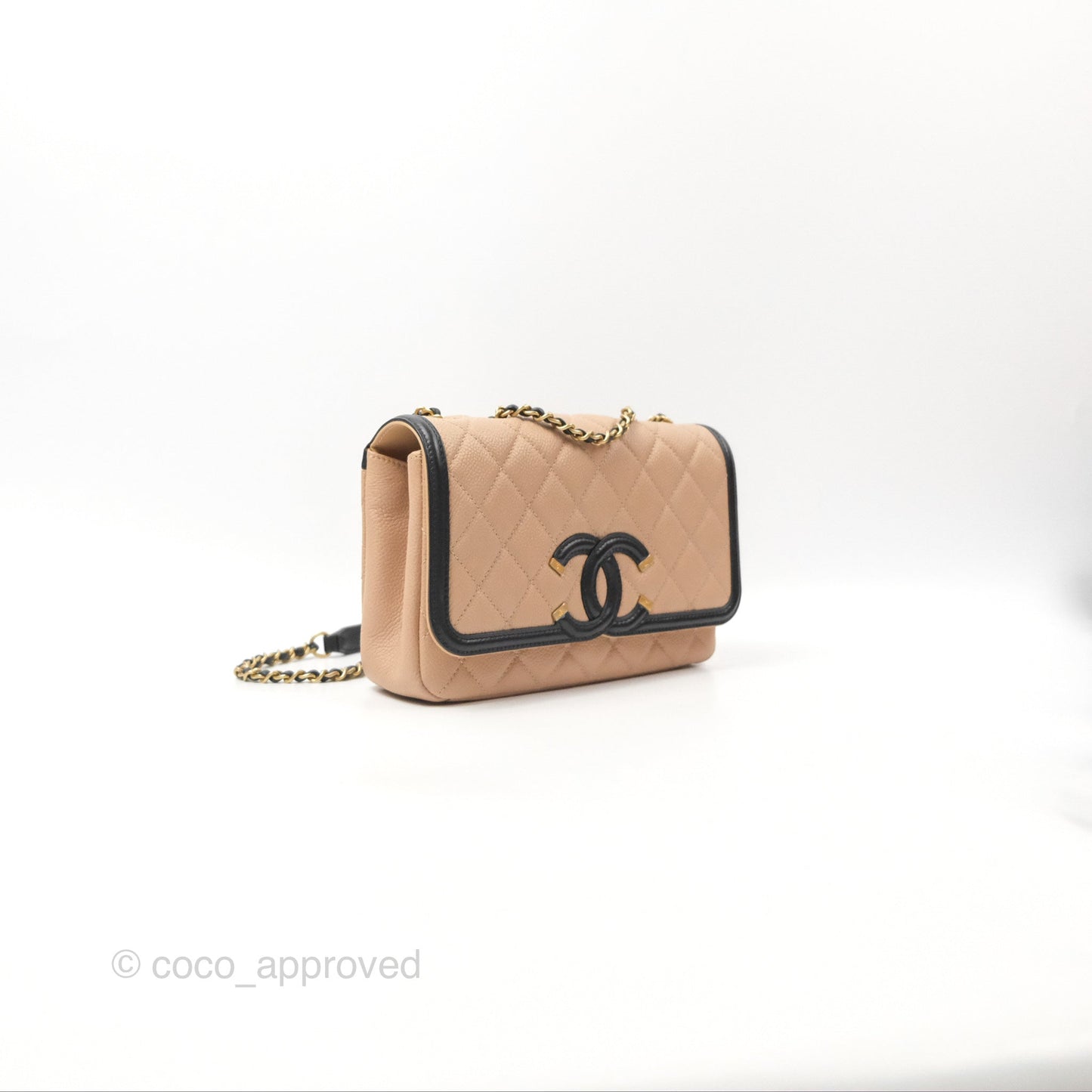 Chanel Quilted Small CC Filigree Flap Beige Black Caviar