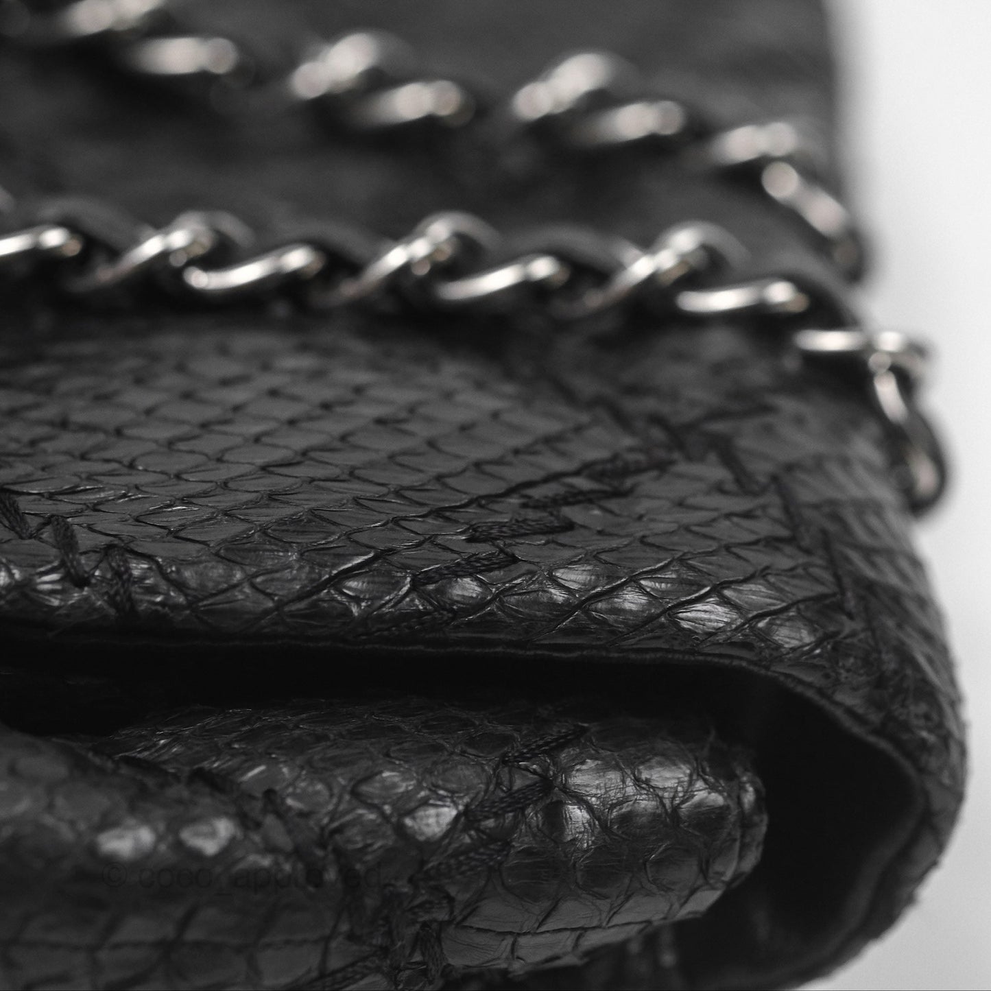 Chanel Quilted Ultimate Stitch Flap Bag Matte Python Black Silver Hardware