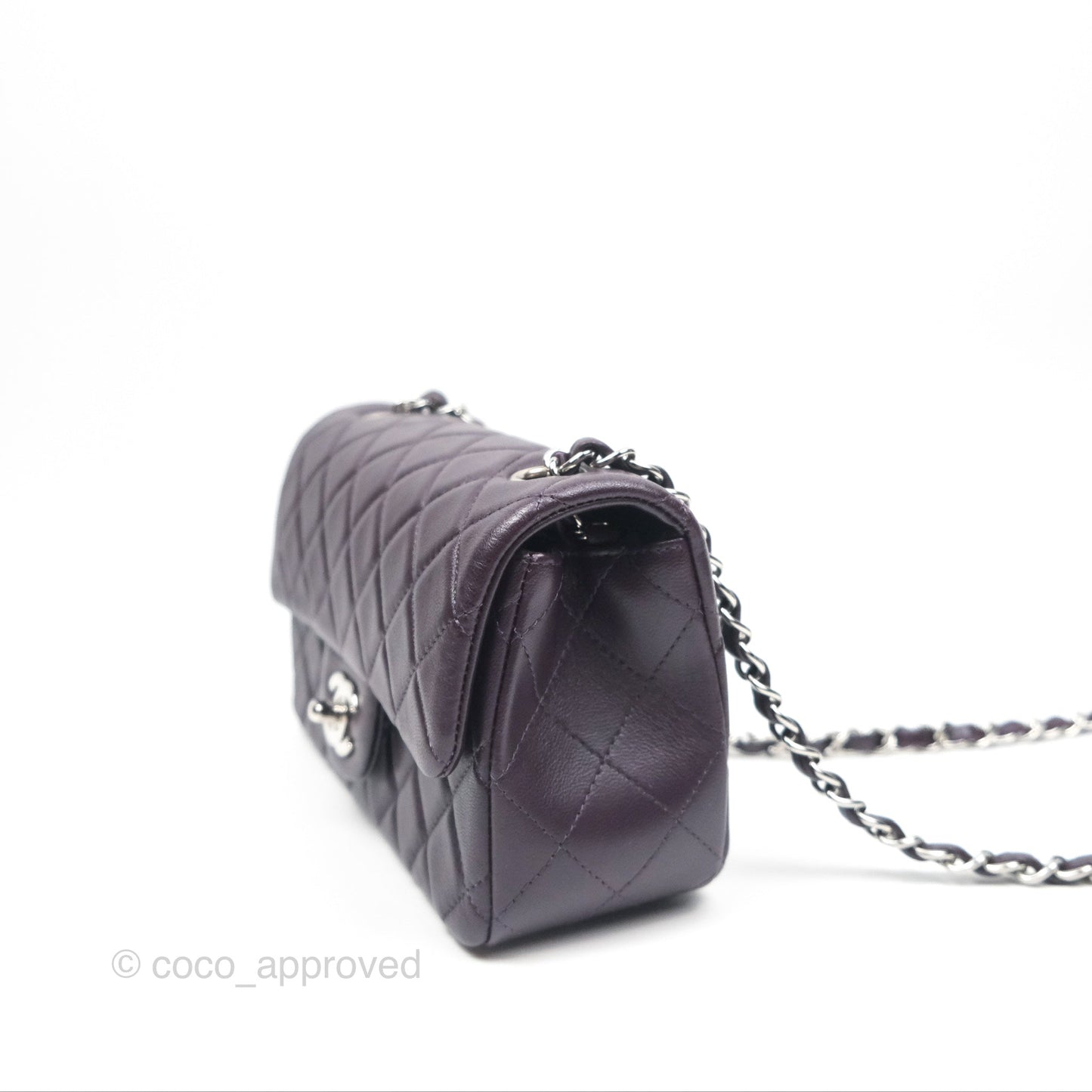 Chanel Mini Rectangular Quilted Dark Purple Lambskin Silver Hardware