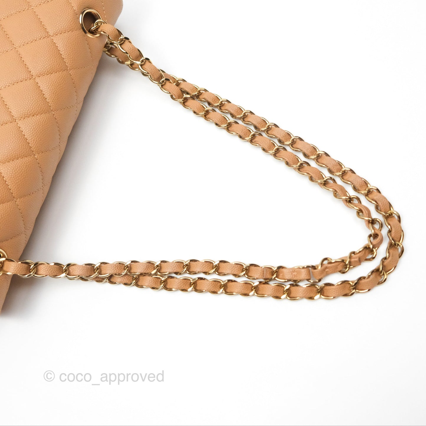Chanel Classic M/L Medium Flap Quilted Beige Caviar Gold Hardware 23P