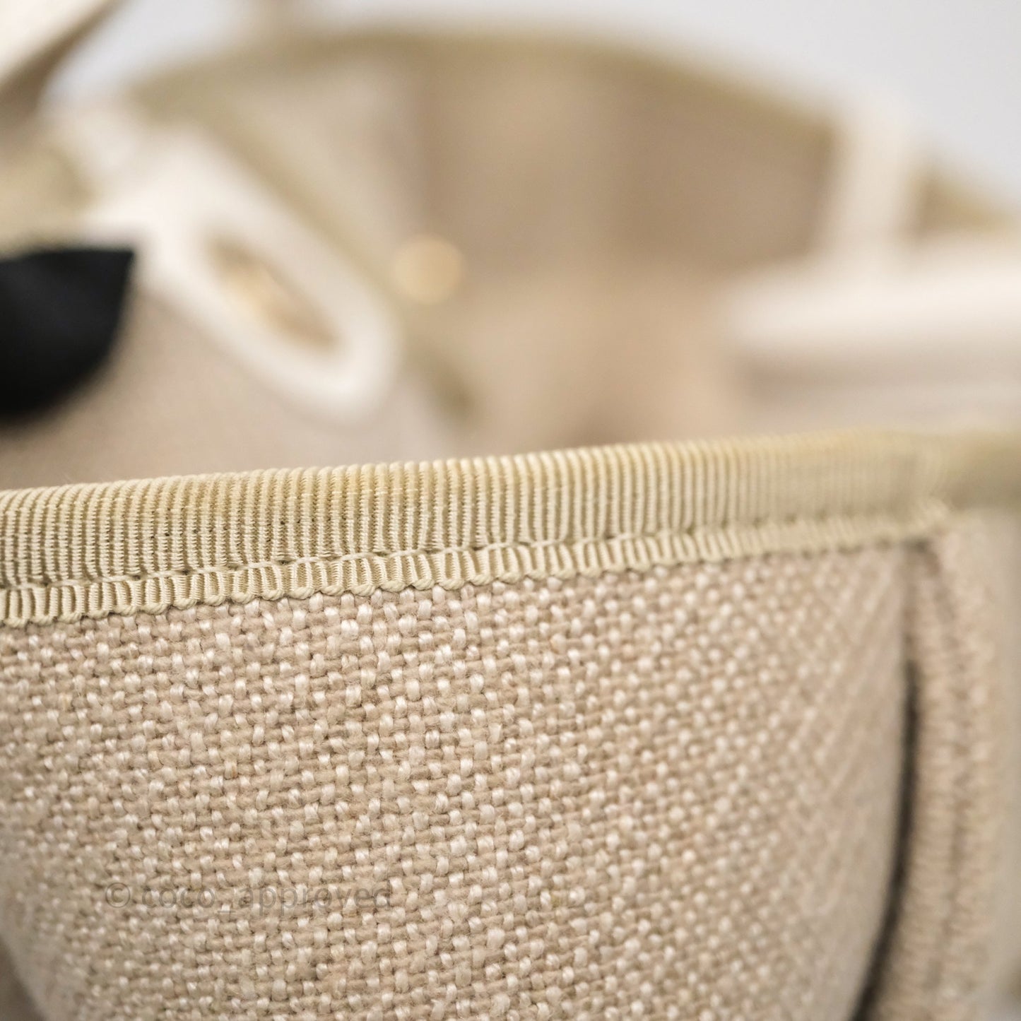 Chanel New Small Deauville Tote Beige Canvas Gold Hardware