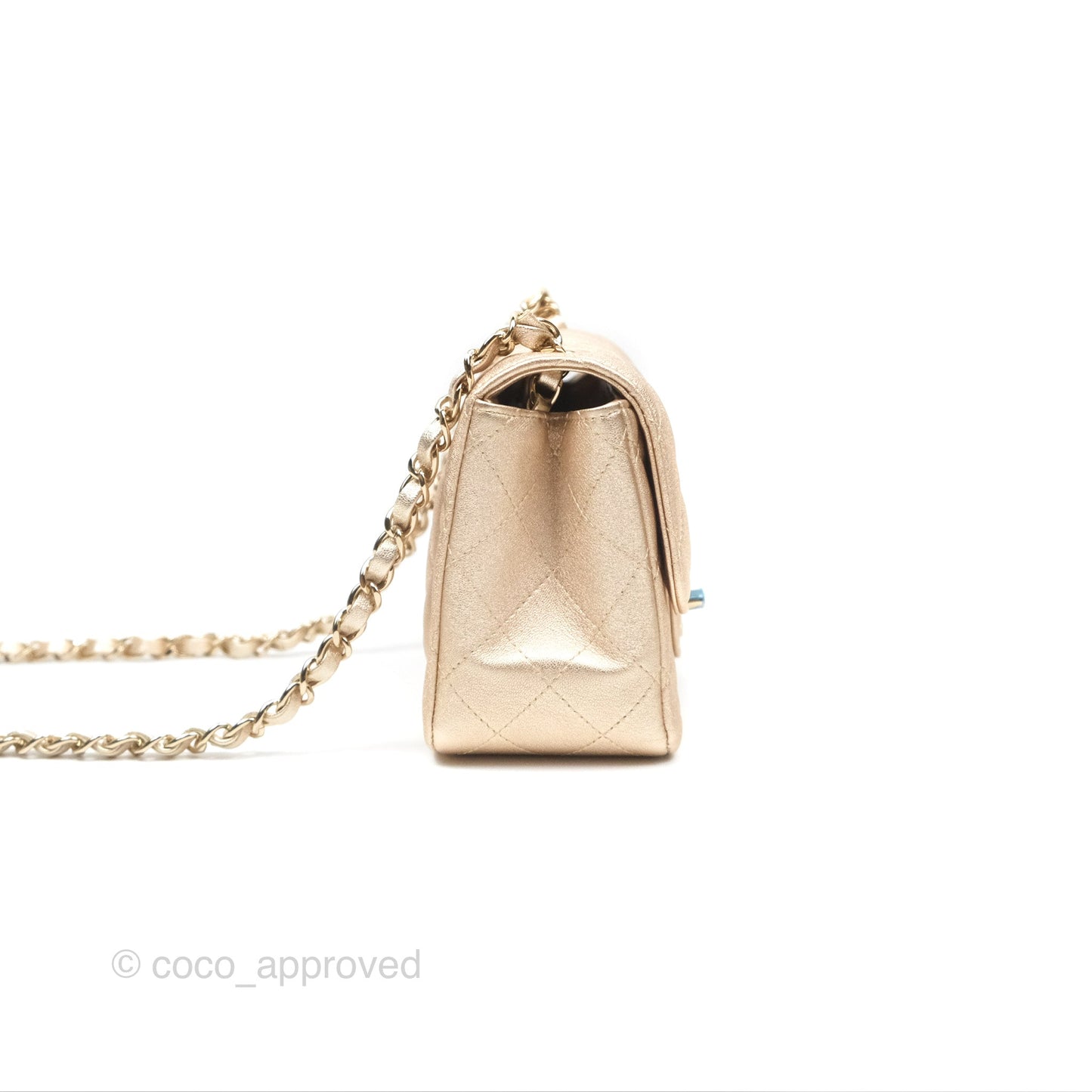 Chanel Quilted Mini Square Iridescent Gold Lambskin Gold Hardware 21P