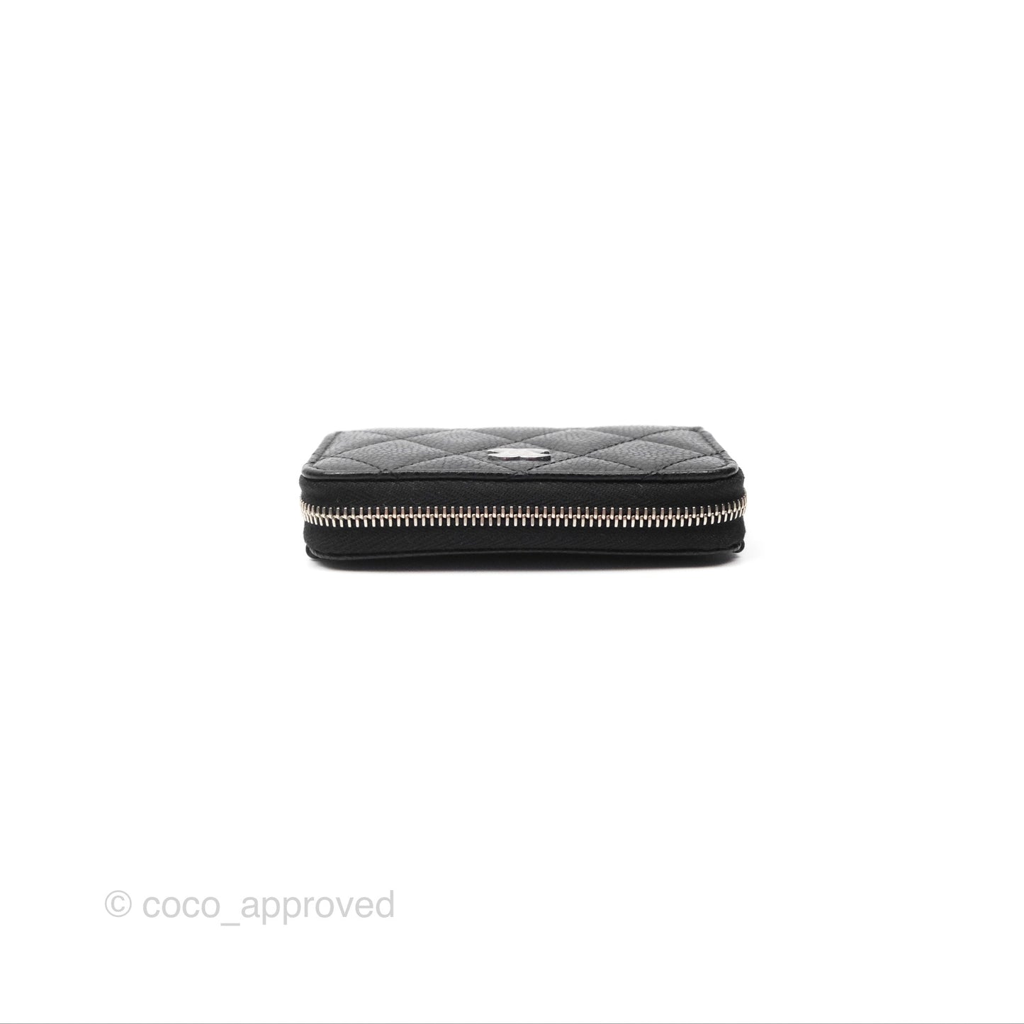 Chanel Quilted Zip Card Holder Black Caviar Silver Hardware
