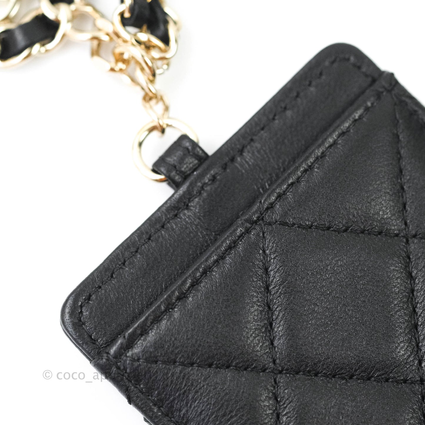 Chanel Quilted Chain Infinity Card Holder Black Lambskin Gold Hardware