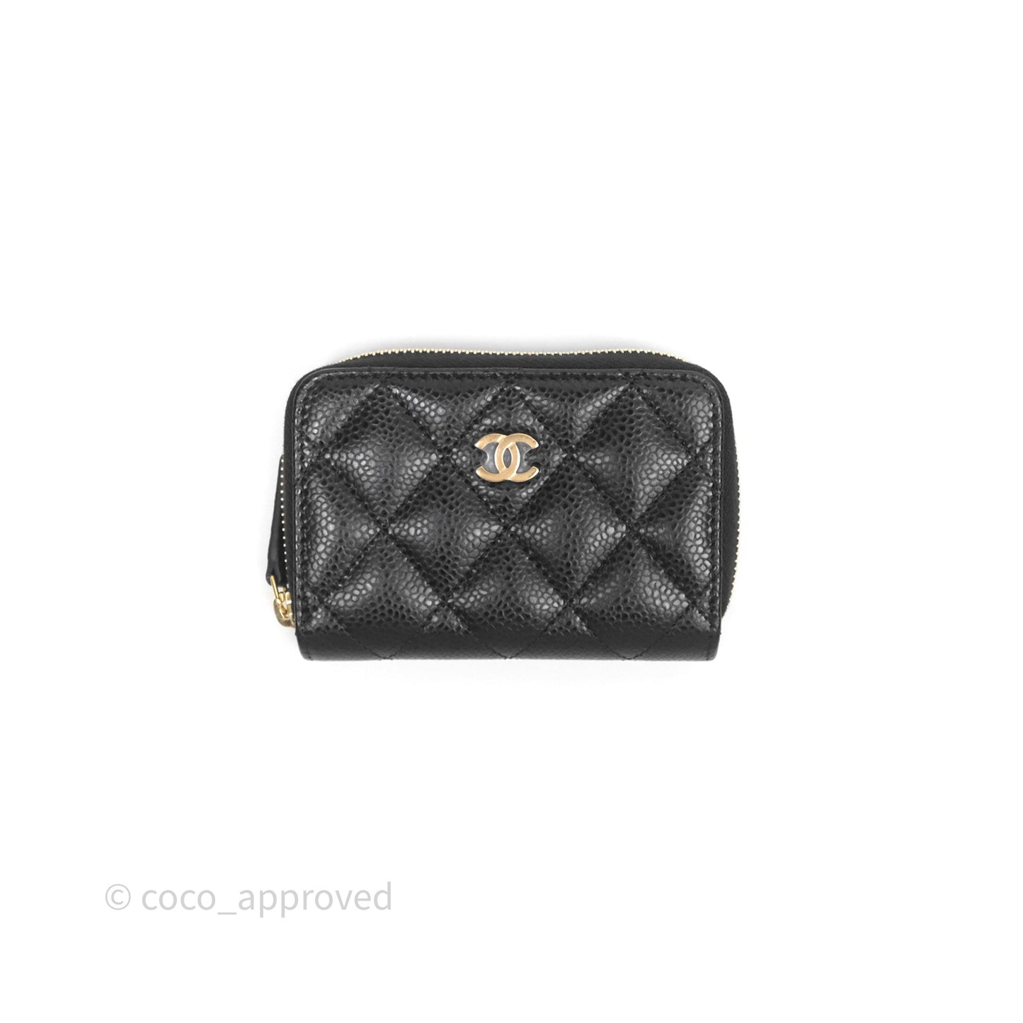 Chanel Quilted Zip Card Holder Black Caviar Gold Hardware