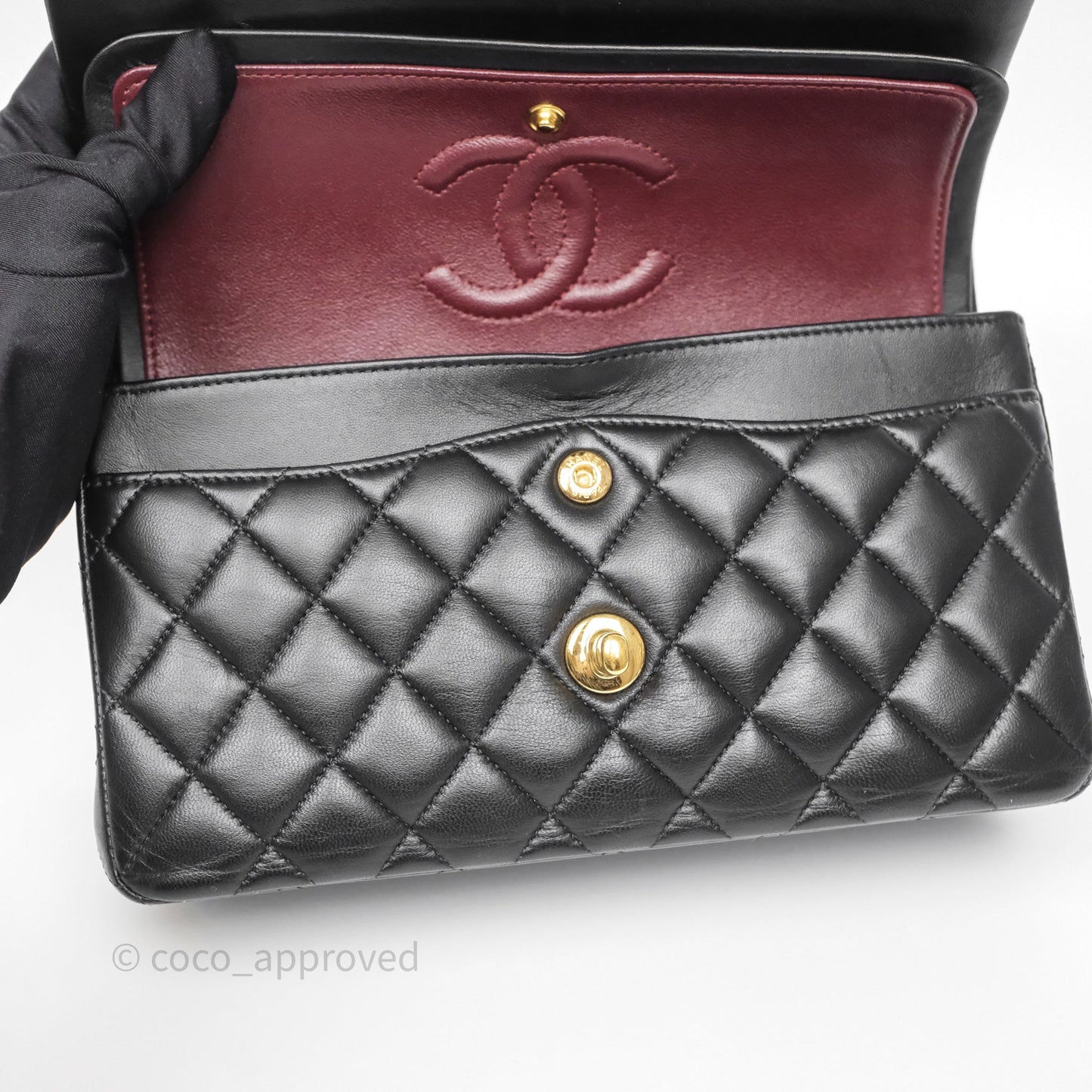 Chanel Small Classic Flap Quilted Black Lambskin Gold Hardware