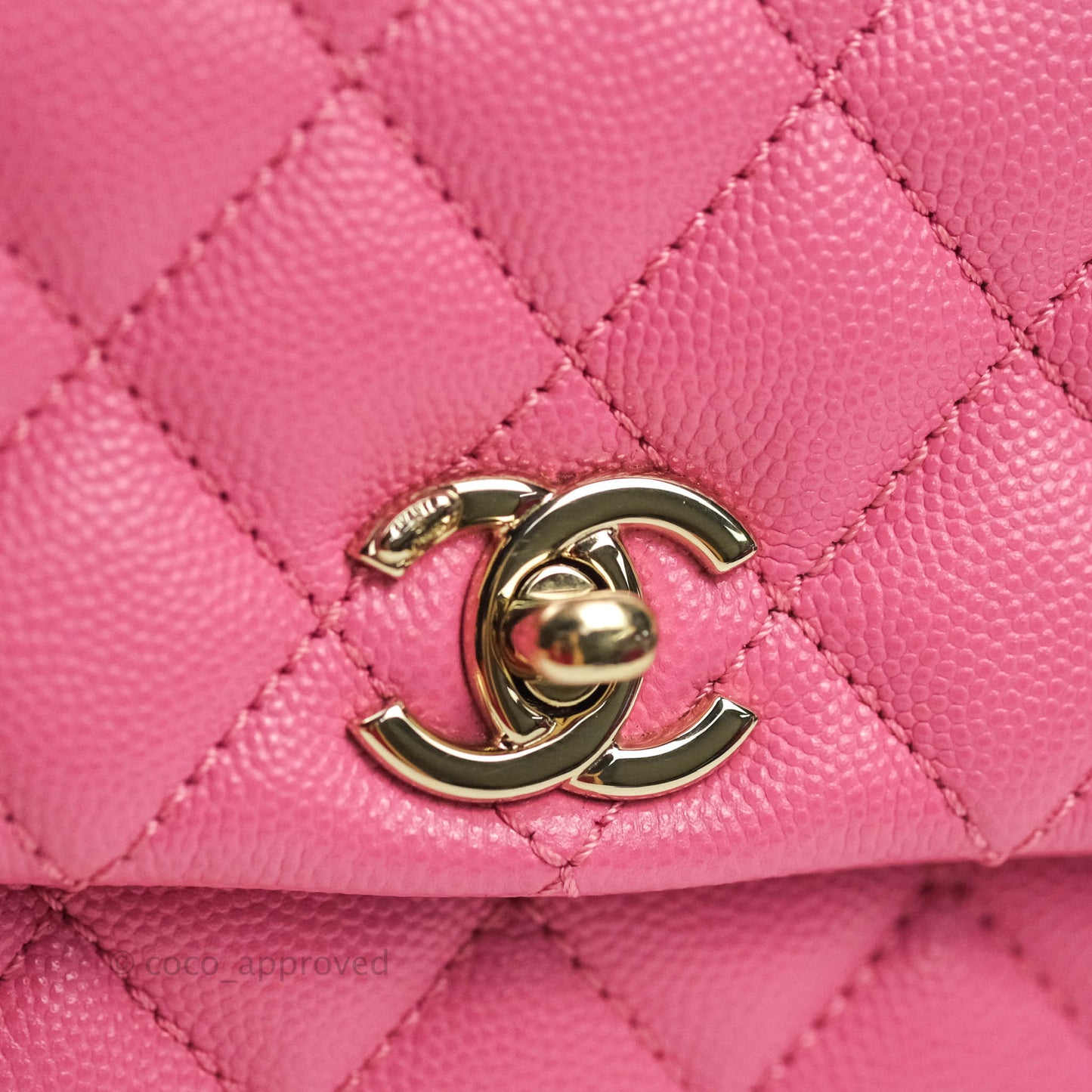 Chanel Extra Mini Coco Handle Quilted Pink Caviar Lizard Embossed Handle Gold Hardware