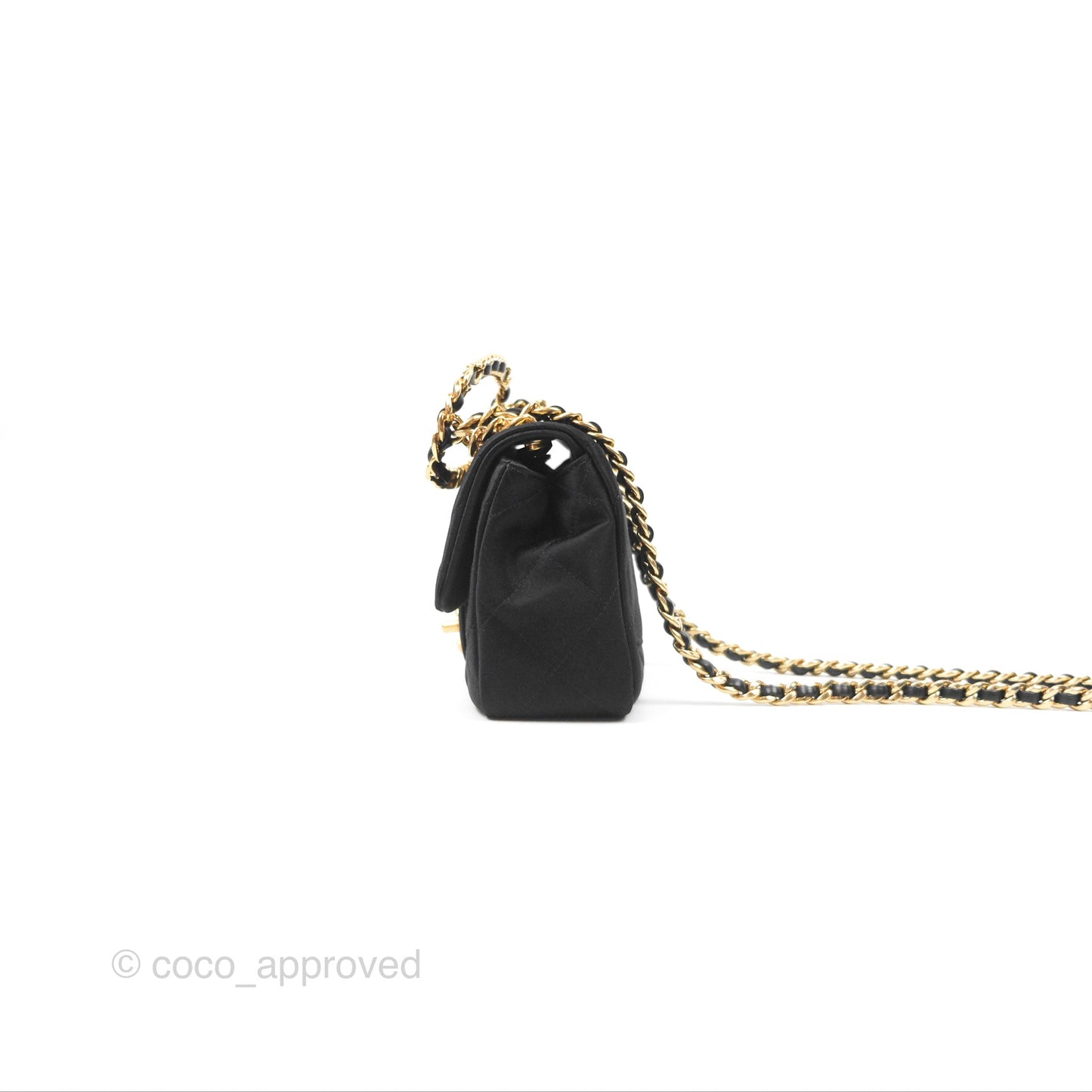 Chanel Mini Square with Crystal Top Handle Black Satin Gold Hardware