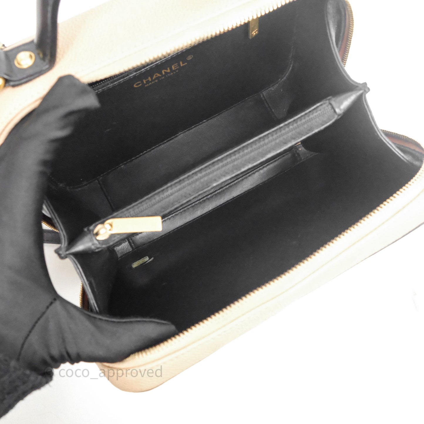 Chanel Medium CC Filigree Vanity Case Quilted Beige Black Caviar