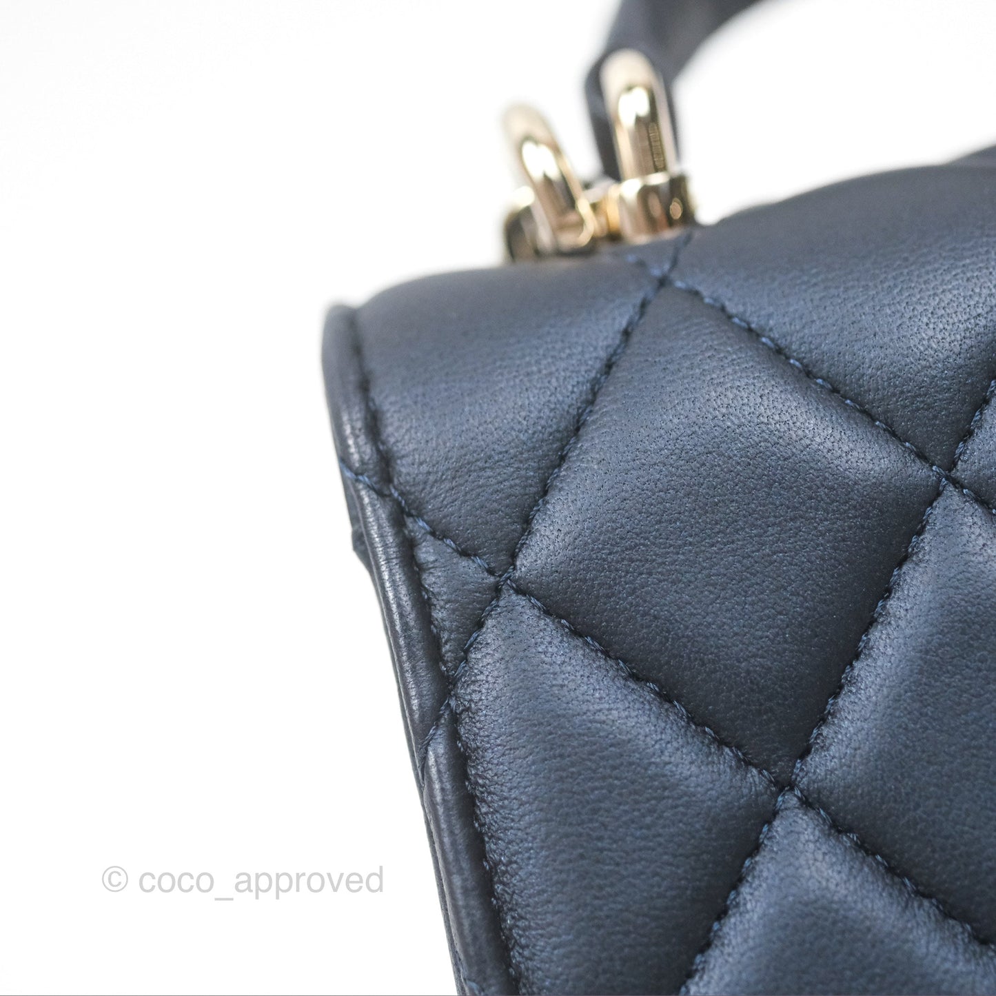 Chanel Mini Handle Clutch With Chain Iridescent Dark Navy Lambskin Gold Hardware