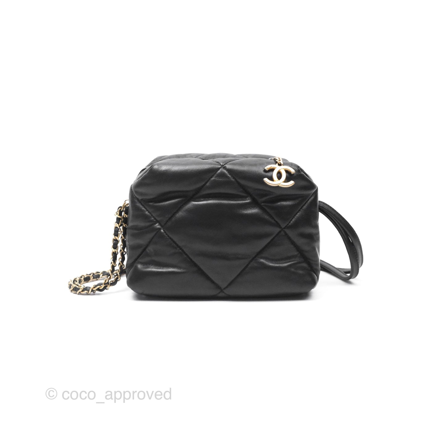 Chanel Small Quilted Bowling Bag Black Lambskin Aged Gold Hardware
