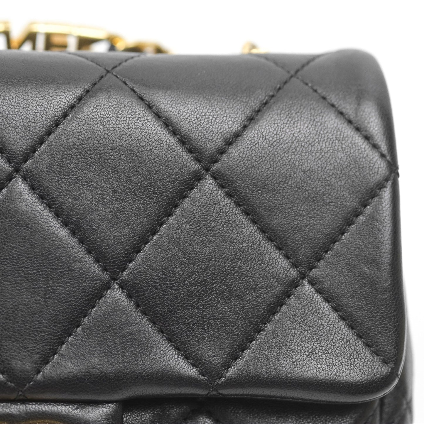 Chanel Mini Top Handle Flap Black Lambskin Aged Gold Hardware