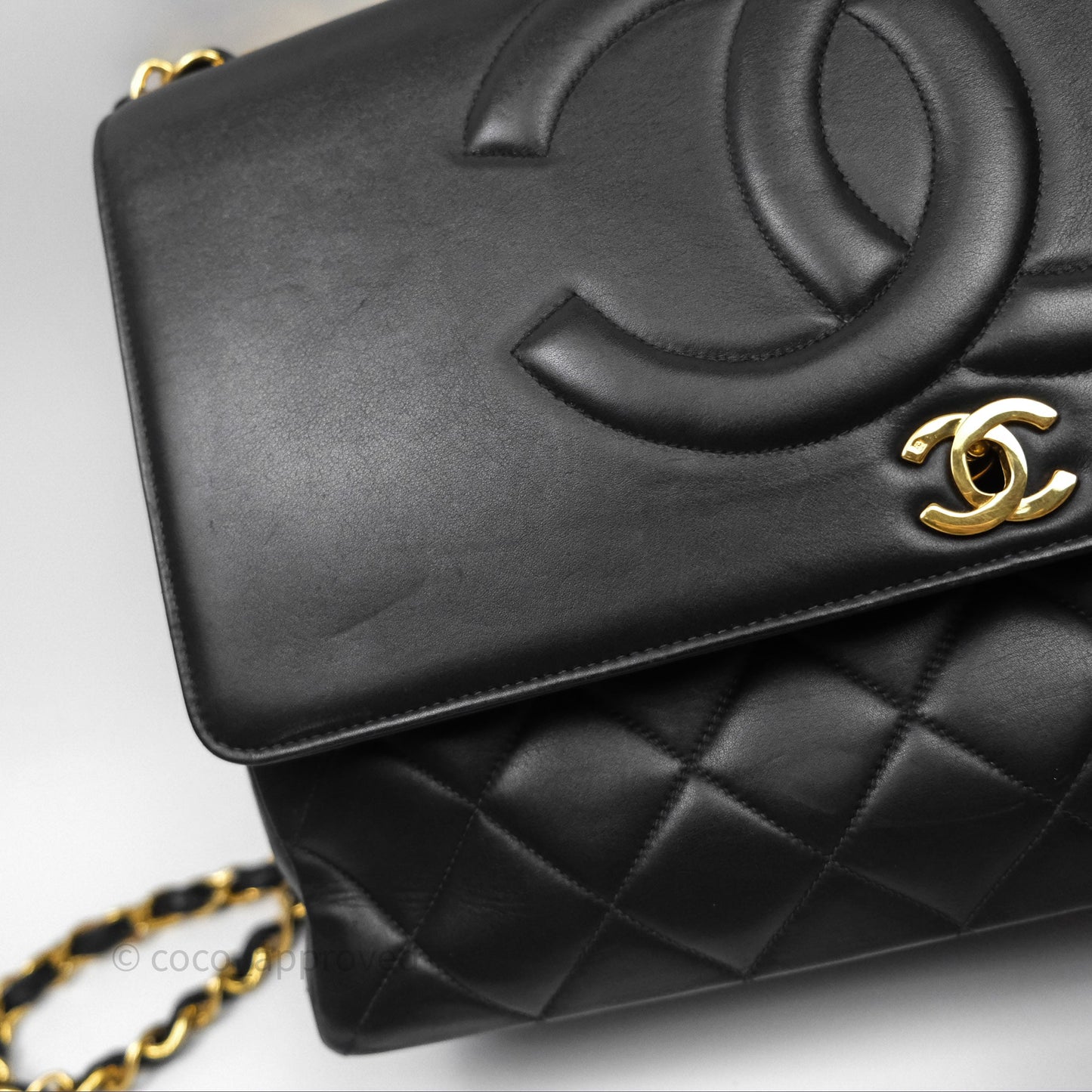 Chanel Vintage Maxi Quilted CC Flap Bag Black Lambskin Gold Hardware