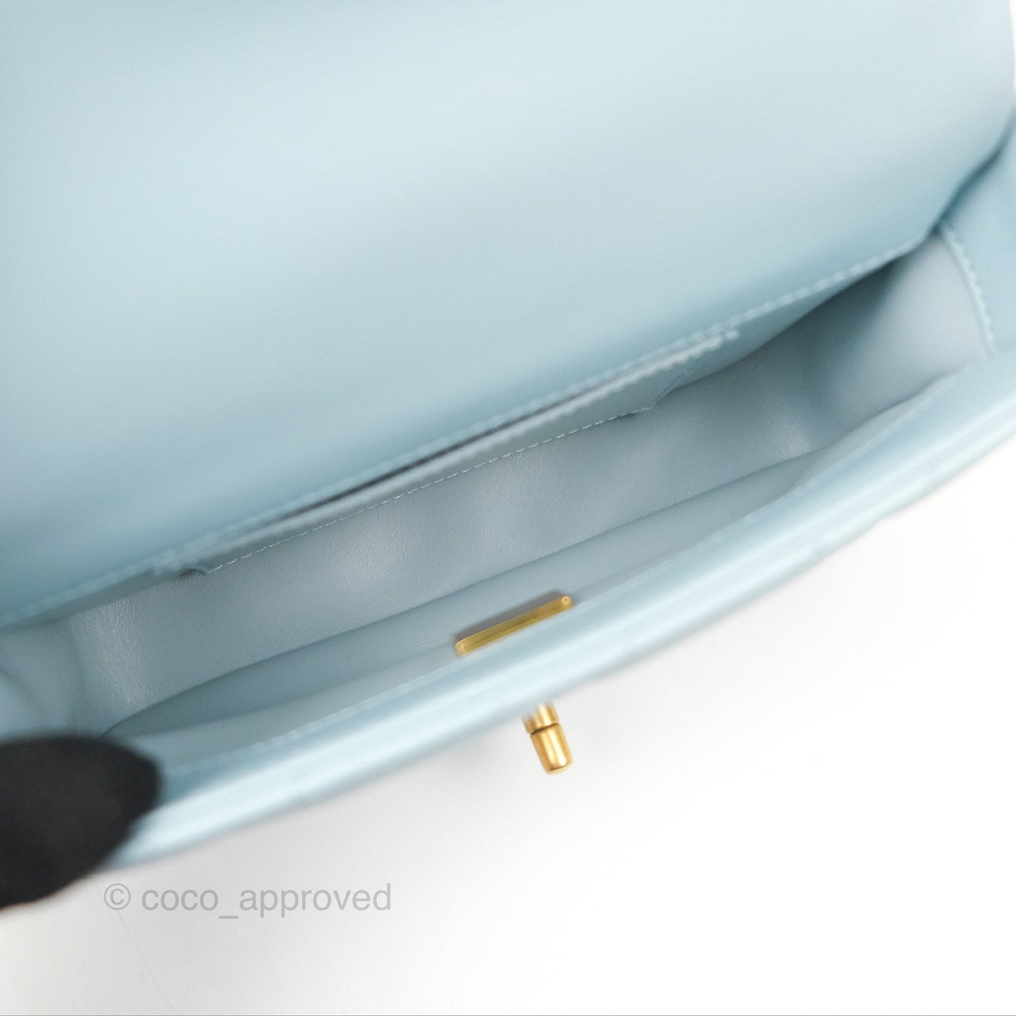 Chanel Quilted Enamel Pending CC Mini Square Flap Baby Blue Lambskin 22P