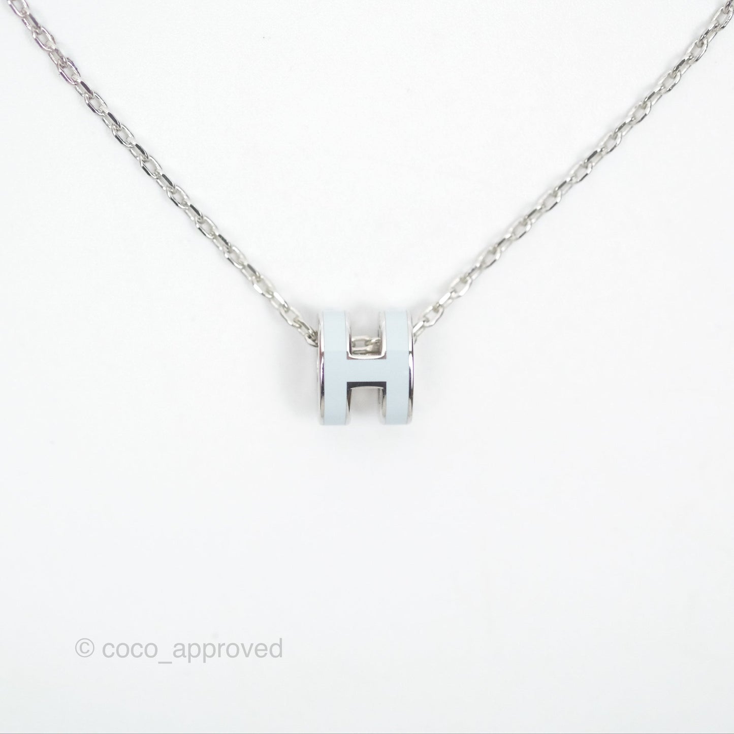 Hermès Mini Pop H Pendant Necklace Bleu Zephyr U2 Silver Hardware