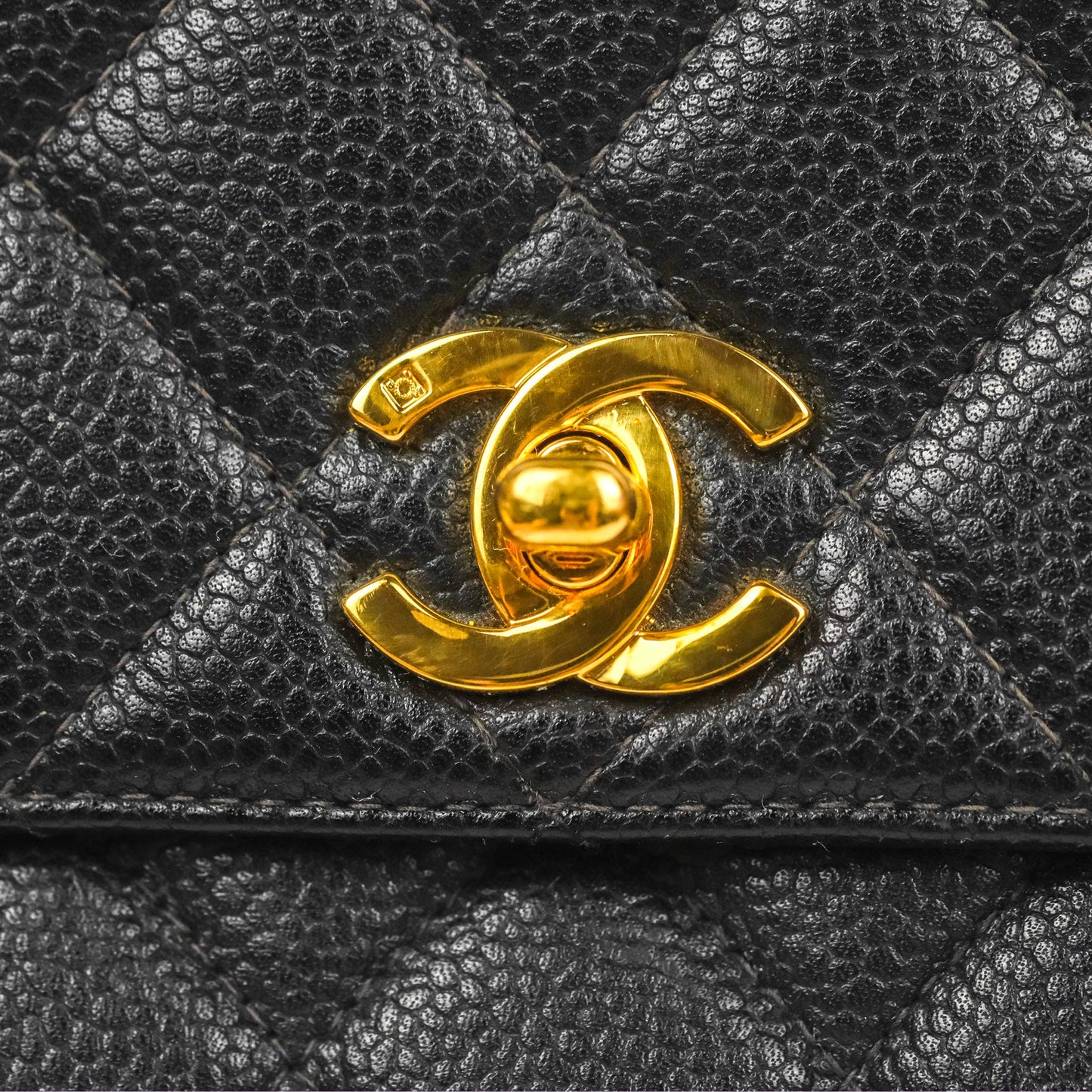 Chanel Vintage Kelly Quilted Flap Bag Black Caviar 24K Gold Hardware