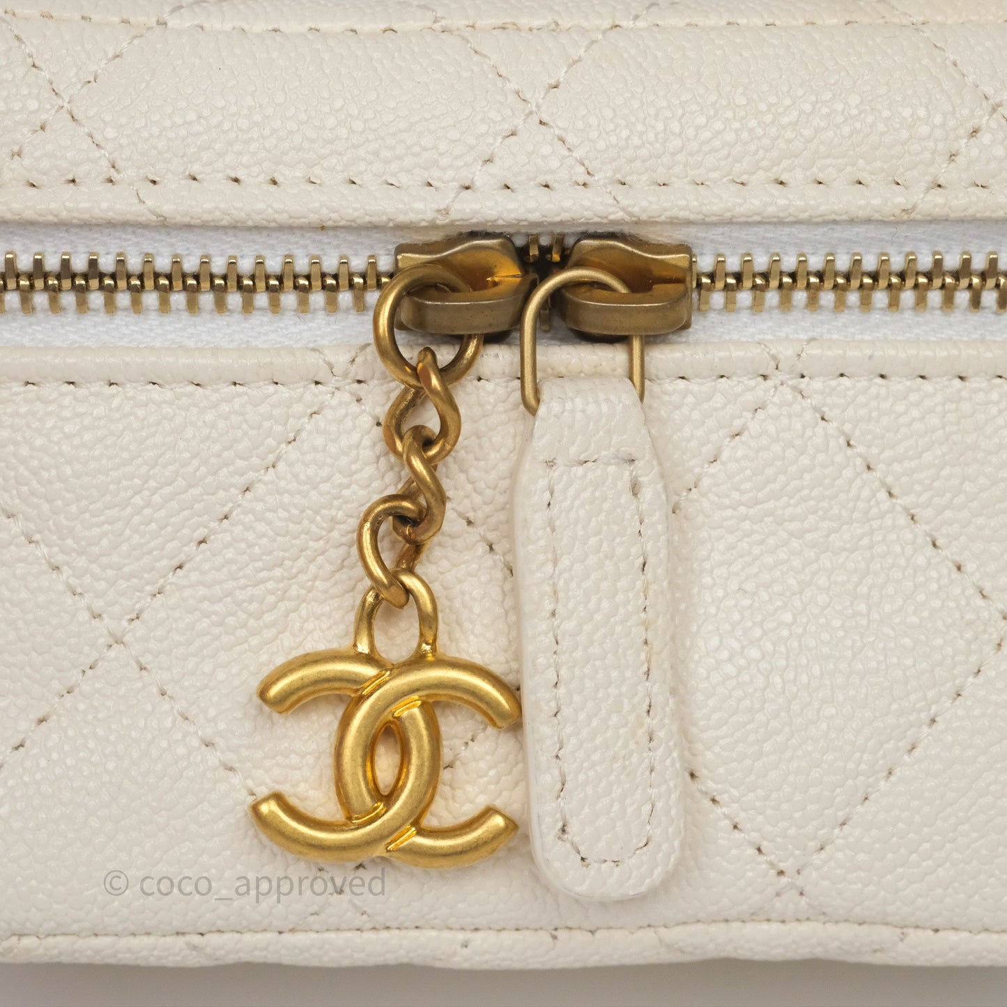 Chanel Quilted Mini Top Handle Vanity With Chain Ivory Caviar Aged Gold Hardware