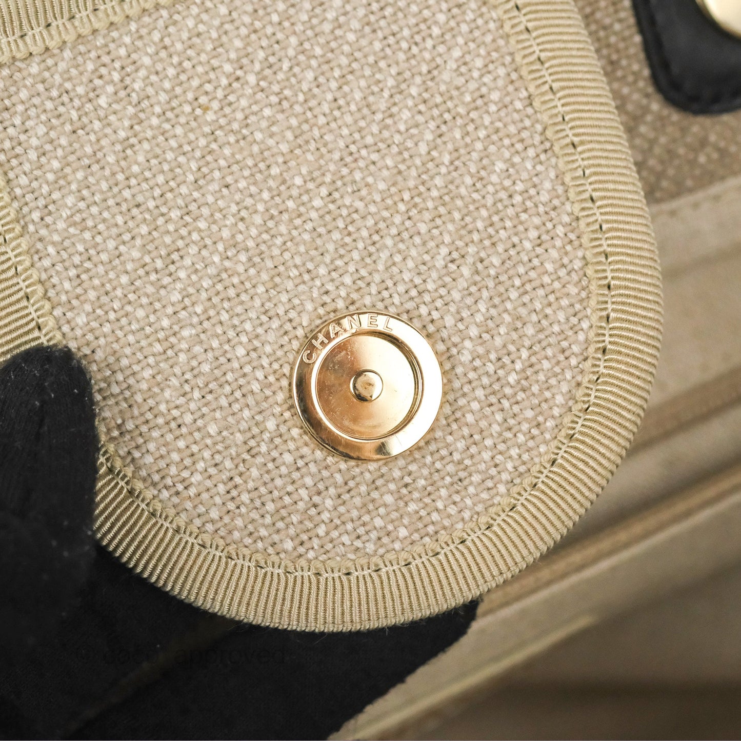Chanel Large Deauville Black/Taupe Canvas Gold Hardware
