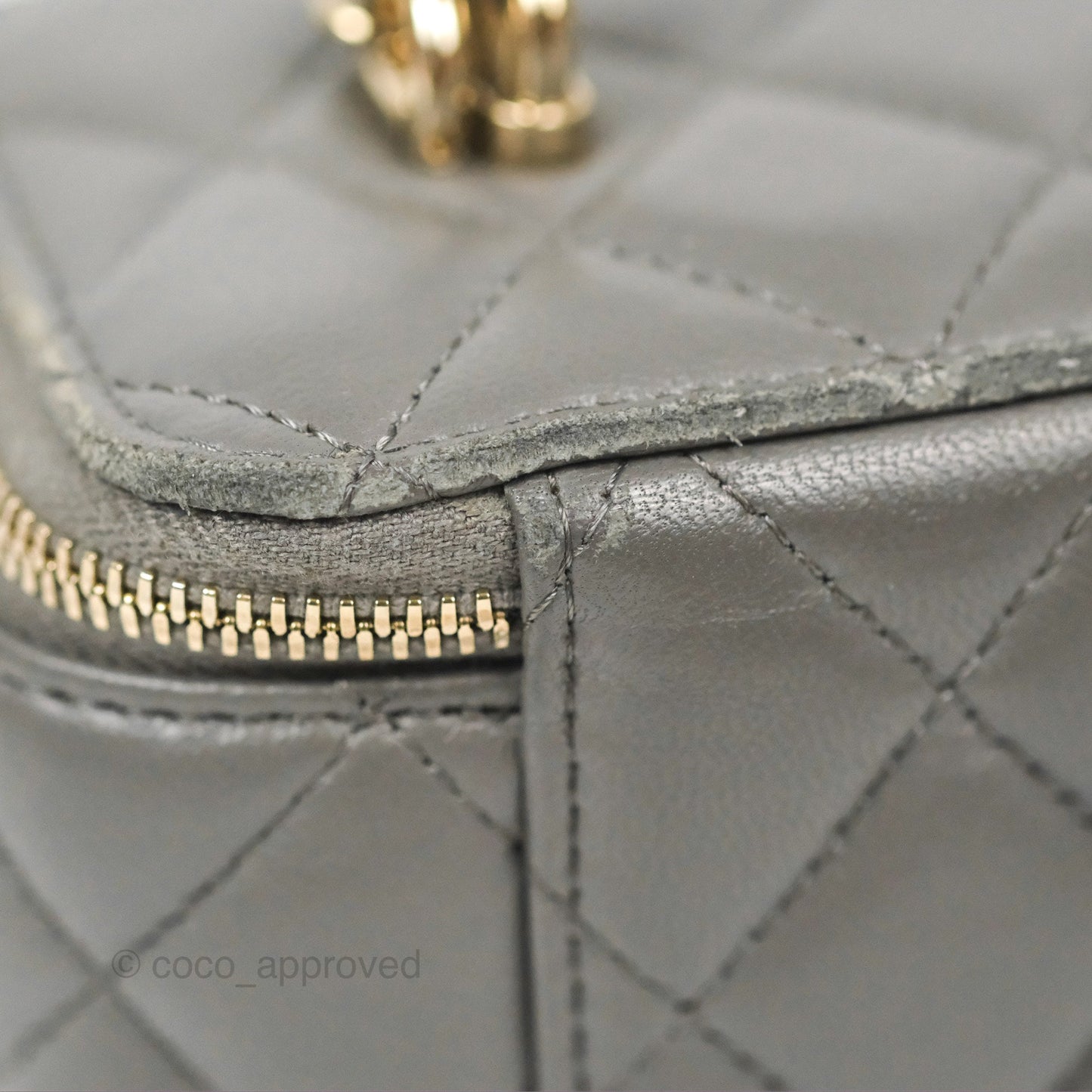 Chanel Vanity Rectangular Top Handle Dark Grey Lambskin Gold Hardware