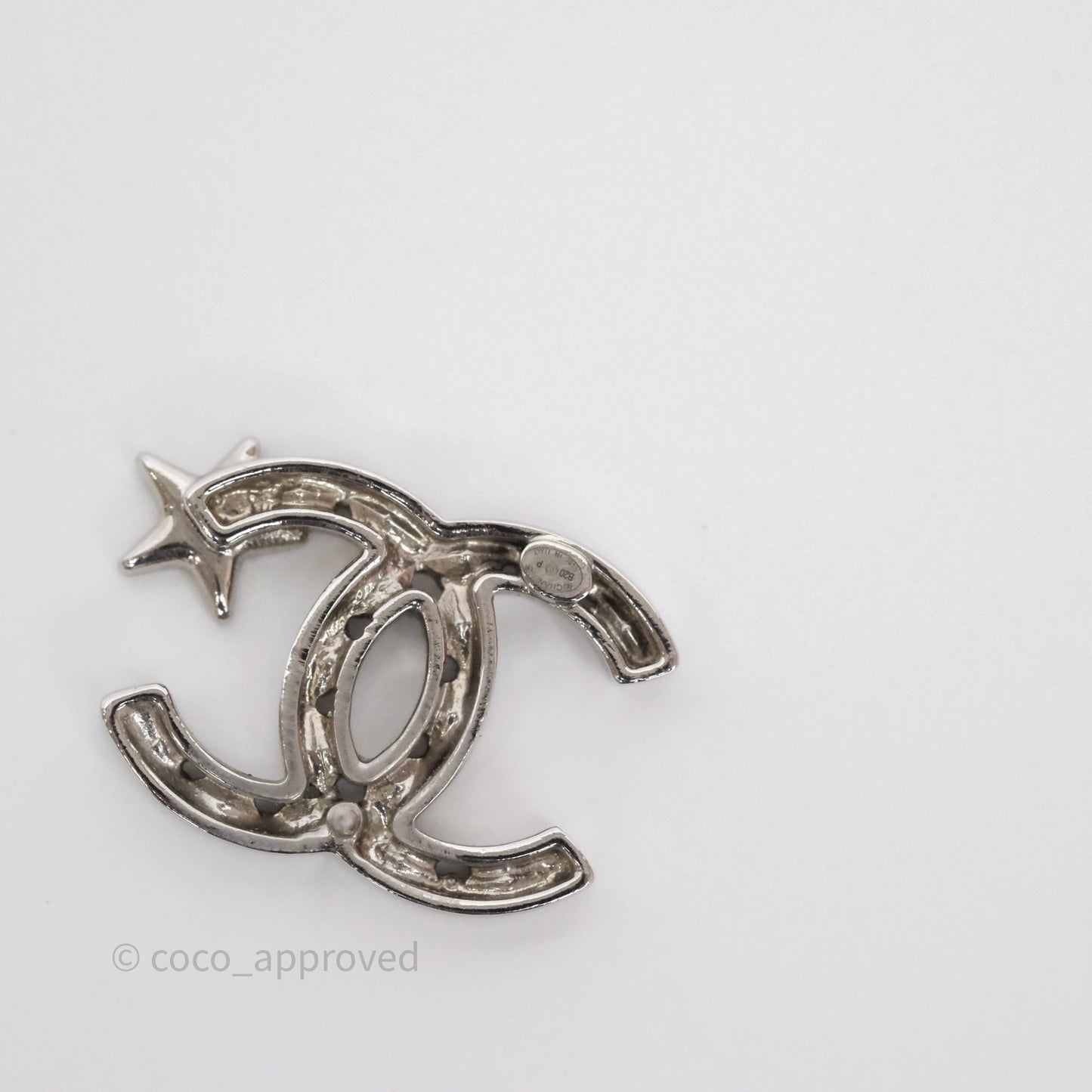 Chanel Crystal CC Star Earrings Silver Tone 20P