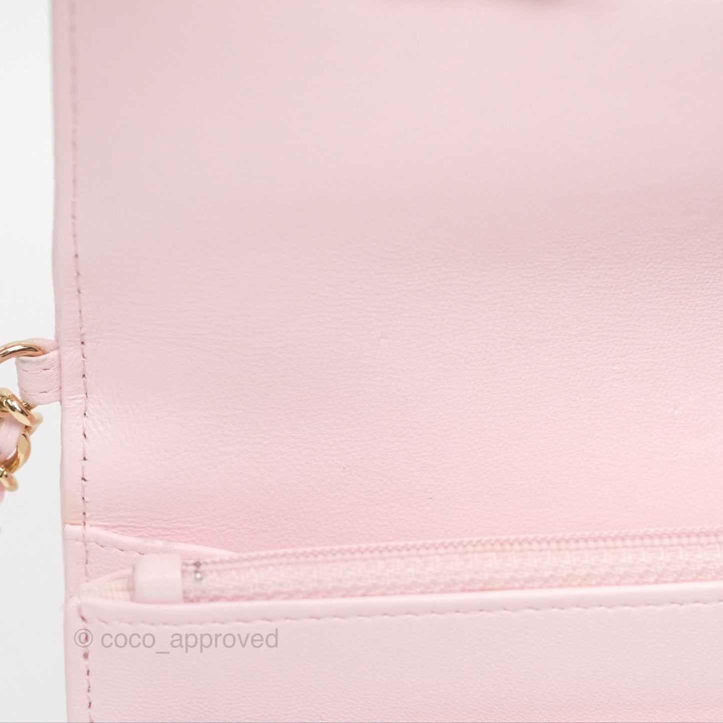 Chanel Wallet On Chain WOC Pearl Chain Iridescent Light Pink Lambskin Gold Hardware