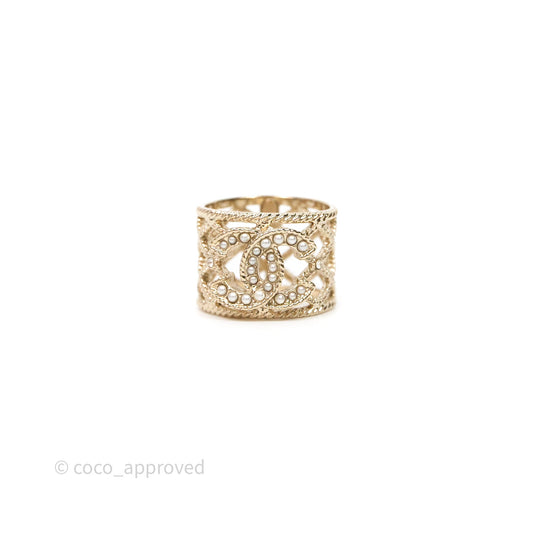 Chanel Pearl CC Ring Gold Tone 19C