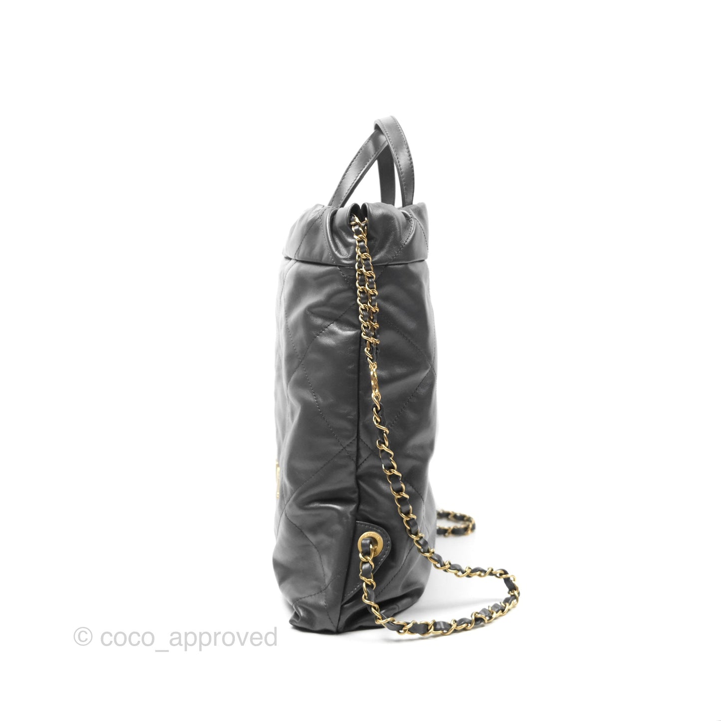 Chanel 22 Small Quilted Backpack Dark Grey Shiny Calfskin