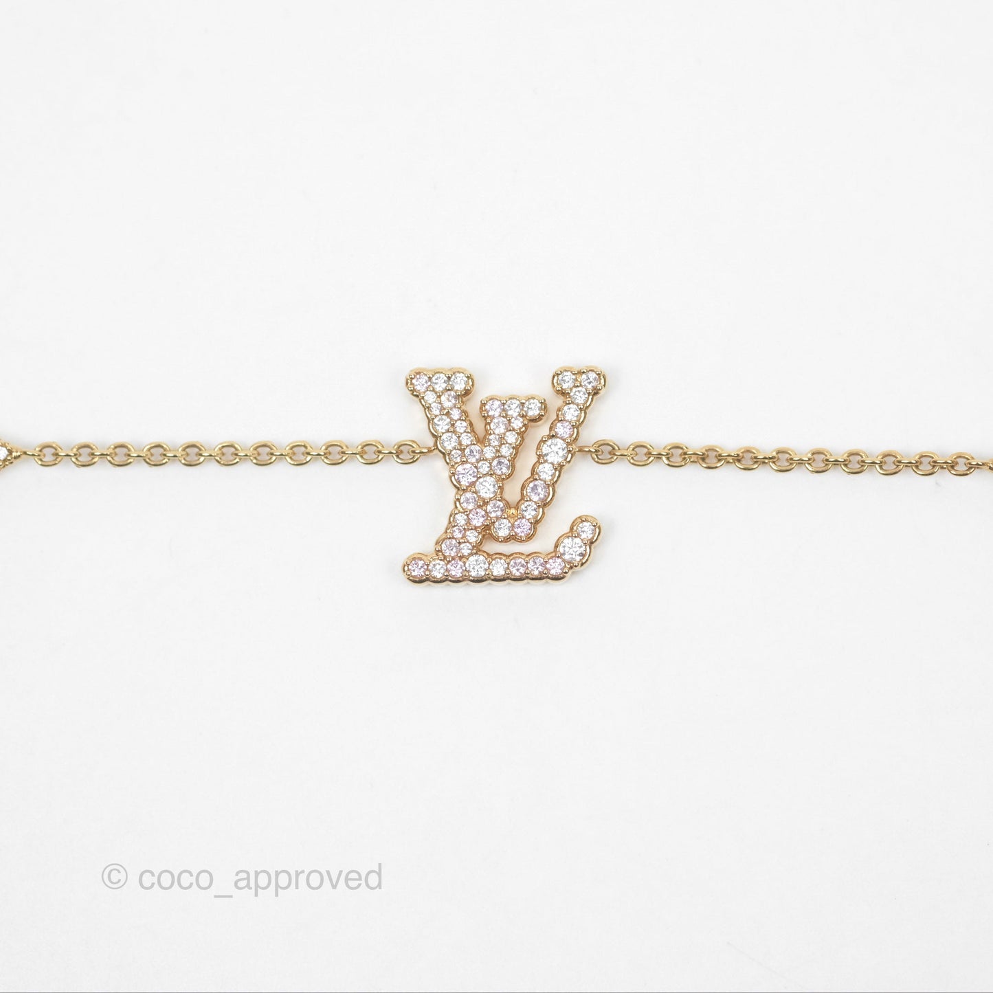 Louis Vuitton Iconic Tresor Necklace White/Pink Crystals Gold Tone