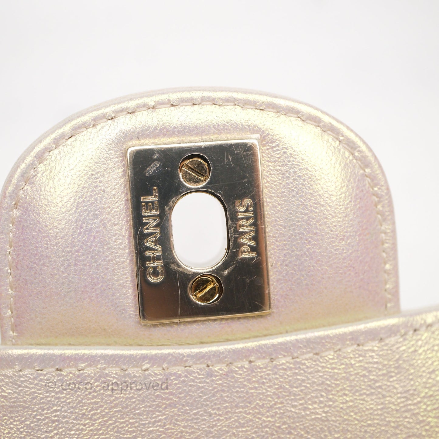 Chanel Classic Medium Double Flap Iridescent Beige Gold Hardware 21S
