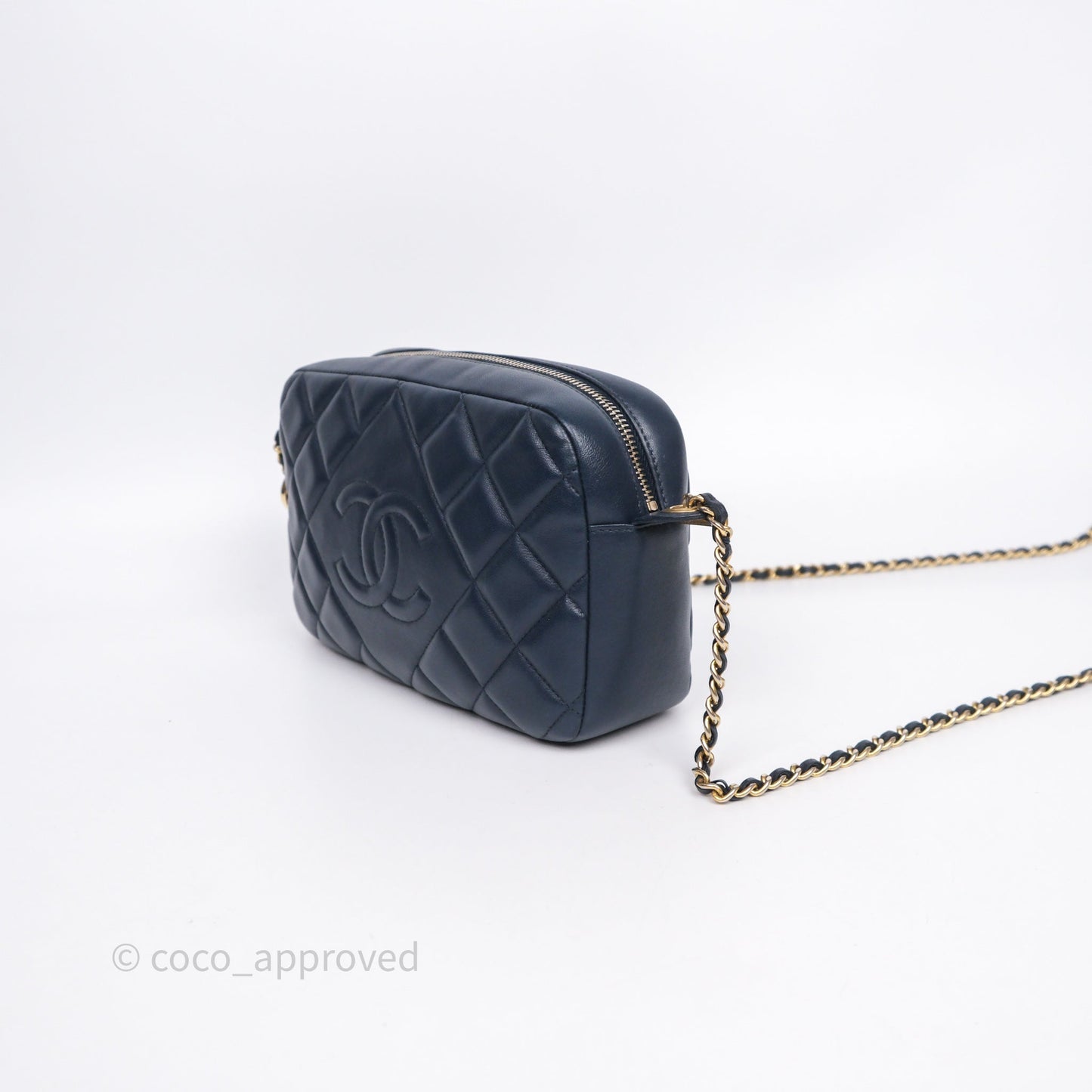 Chanel CC Camera Bag Quilted Navy Lambskin Aged Gold Hardware