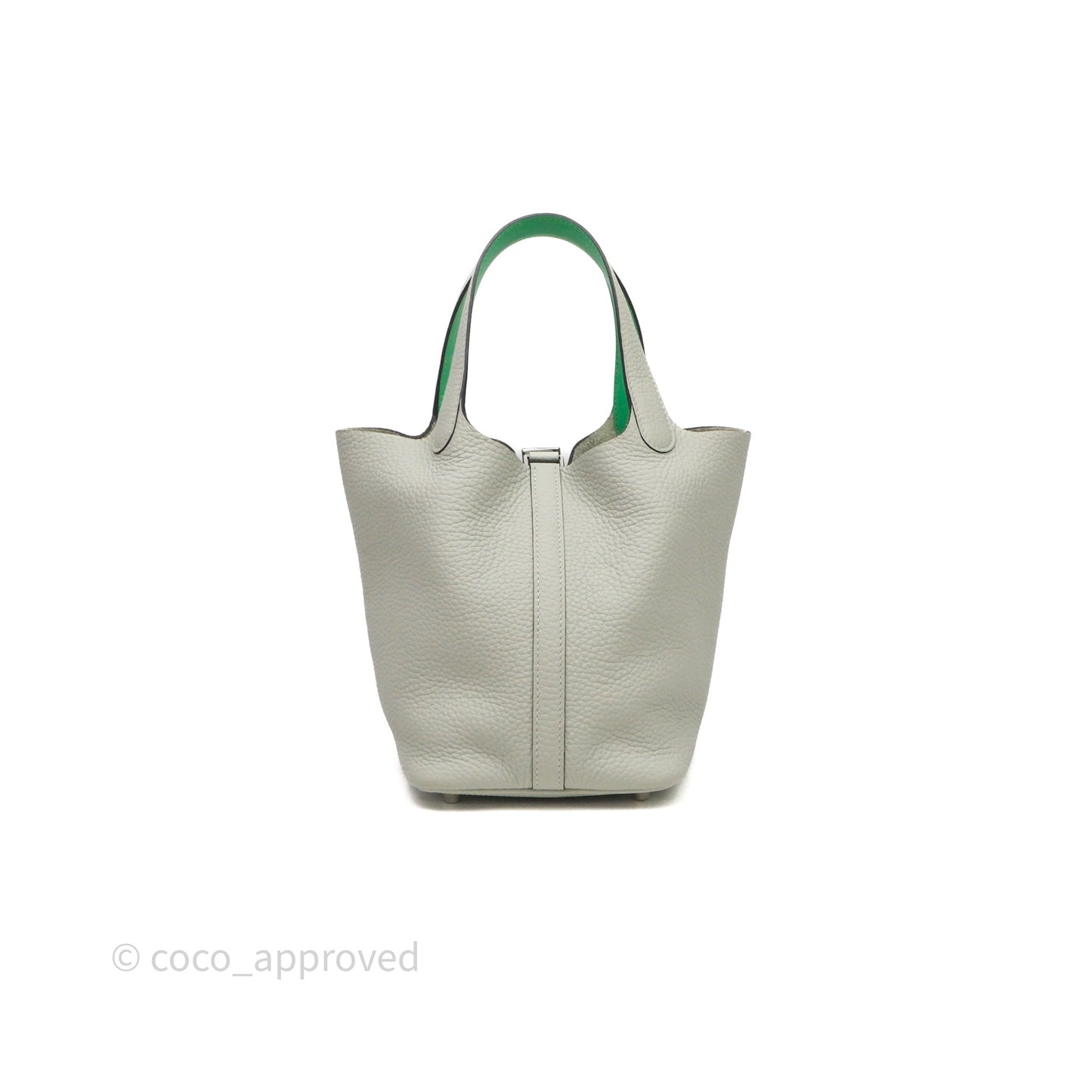 Hermes Picotin 18 Gris Neve/Vert 0V Comics Clemence Palladium Hardware