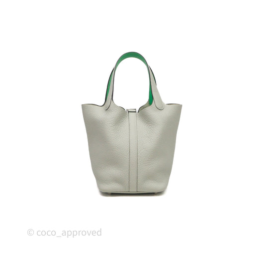 Hermes Picotin 18 Gris Neve/Vert 0V Comics Clemence Palladium Hardware