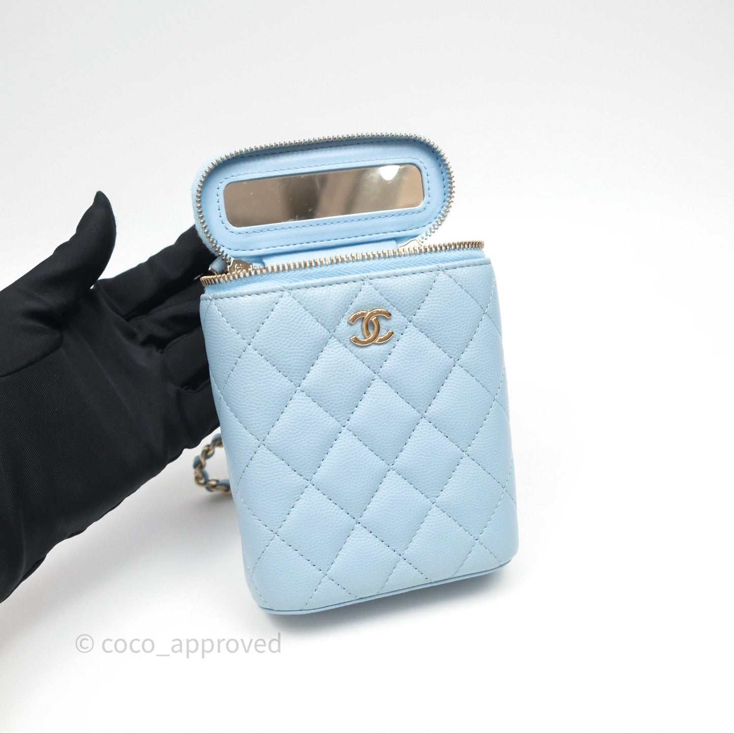 Chanel Classic Mini Vanity With Chain Light Blue Caviar Gold Hardware