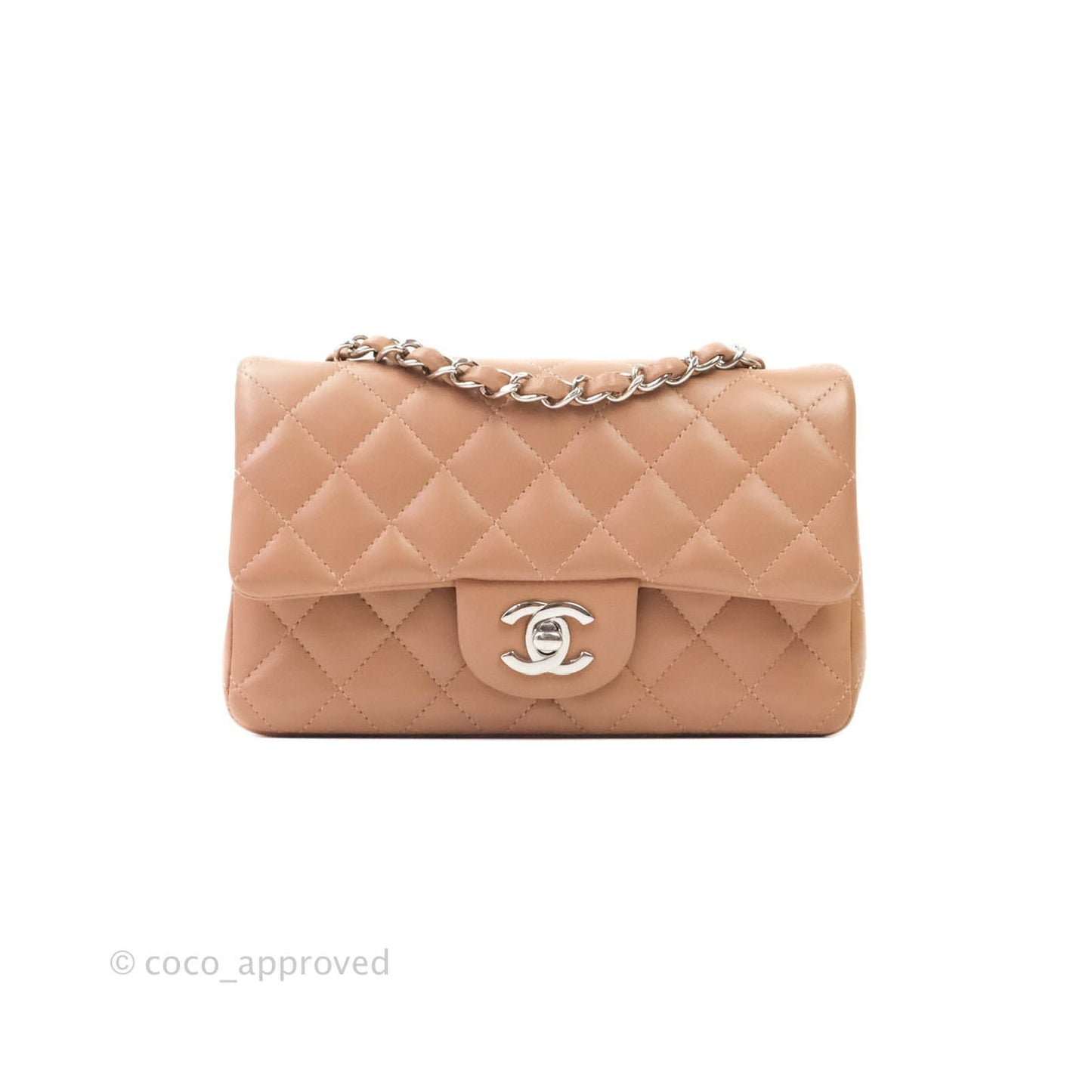 Chanel Classic Quilted Mini Rectangular Flap Dark Beige Lambskin Silver Hardware