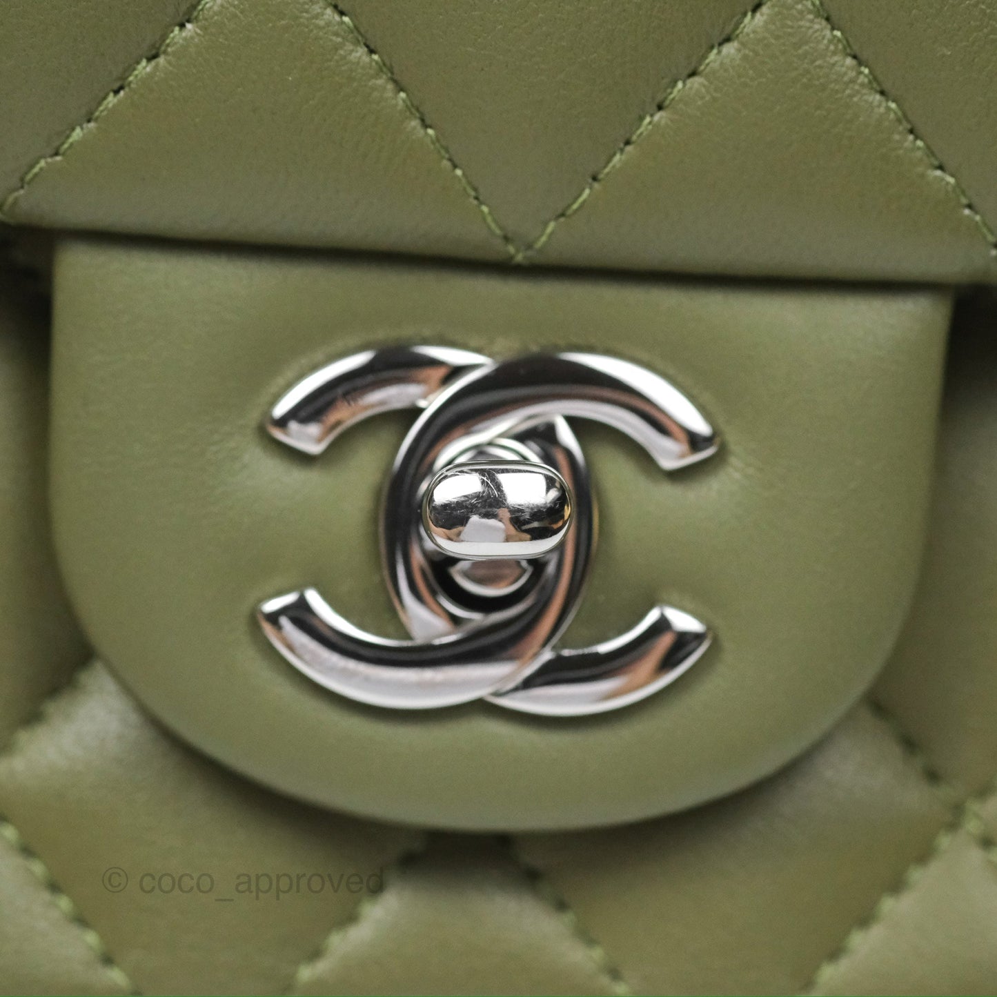 Chanel Mini Square Quilted Olive Green Lambskin Silver Hardware