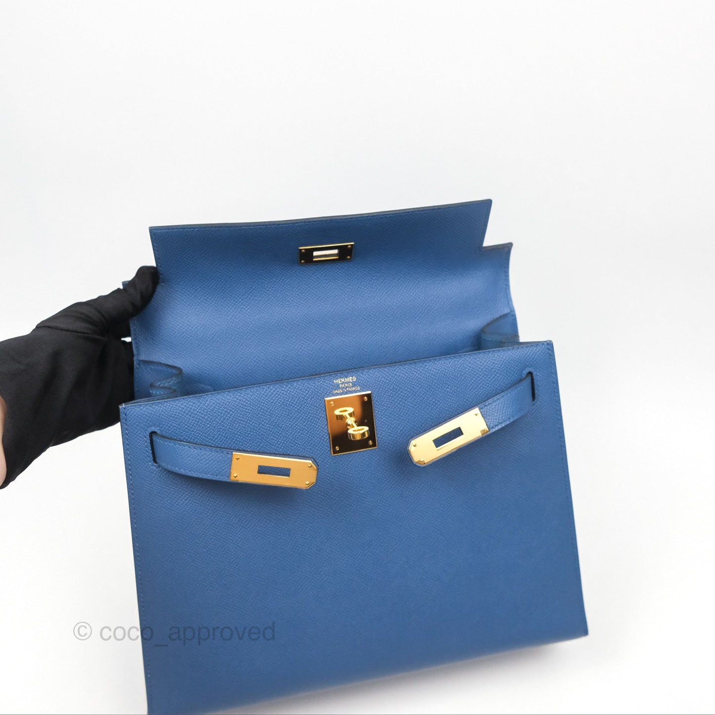 Hermès Sellier Kelly 28 Blue Epsom Gold Hardware