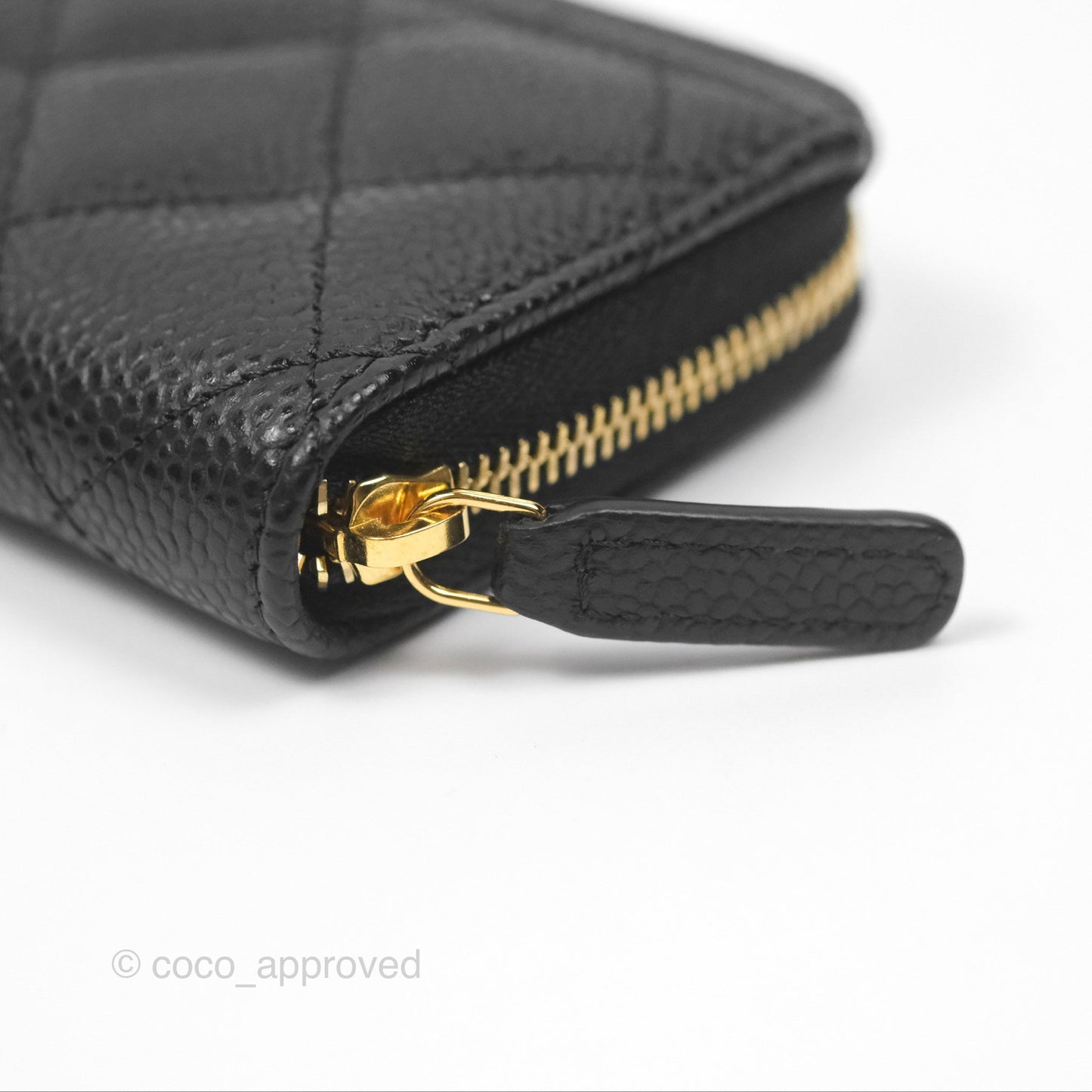 Chanel Quilted Zip Card Holder Black Caviar Gold Hardware
