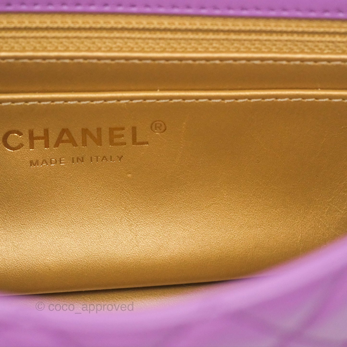 Chanel Mini Rectangular Pearl Crush Quilted Purple Lambskin Aged Gold Hardware