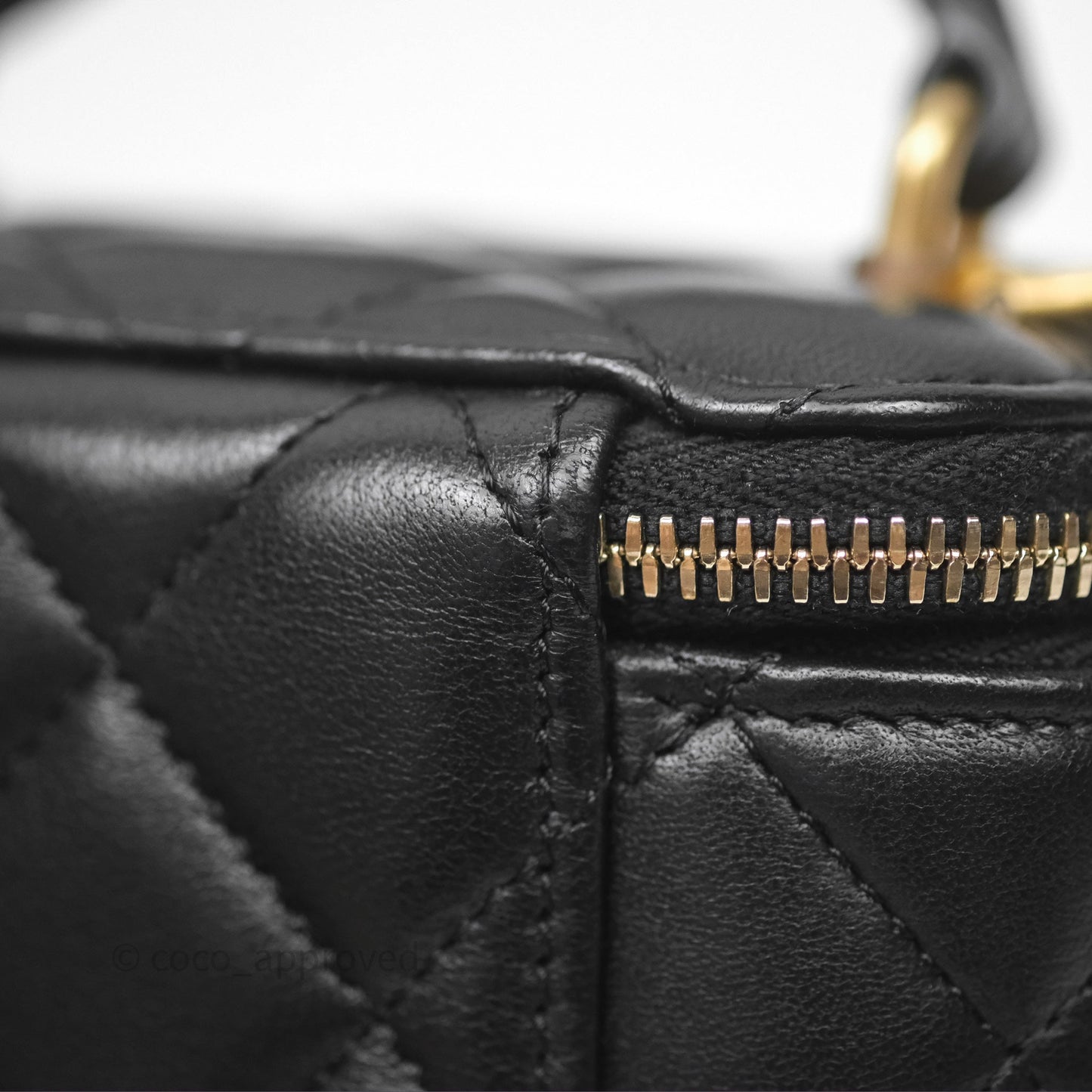 Chanel Mini Metal Top Handle Vanity With Chain Black Lambskin Aged Gold Hardware