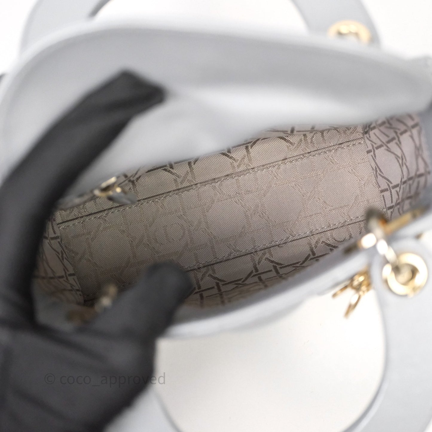 Christian Dior Mini Lady Dior Iridescent Grey Lambskin Cannage Gold Hardware