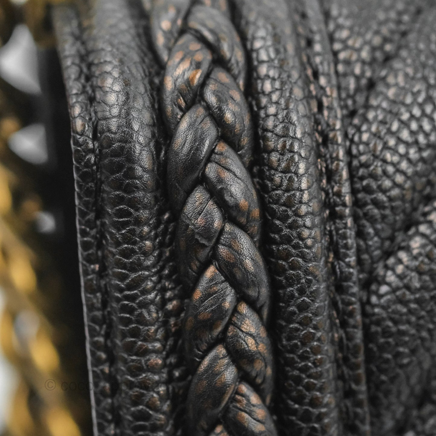 Chanel Medium Braid Around Boy Flap Patinated Caviar Chevron Black Aged Gold Hardware